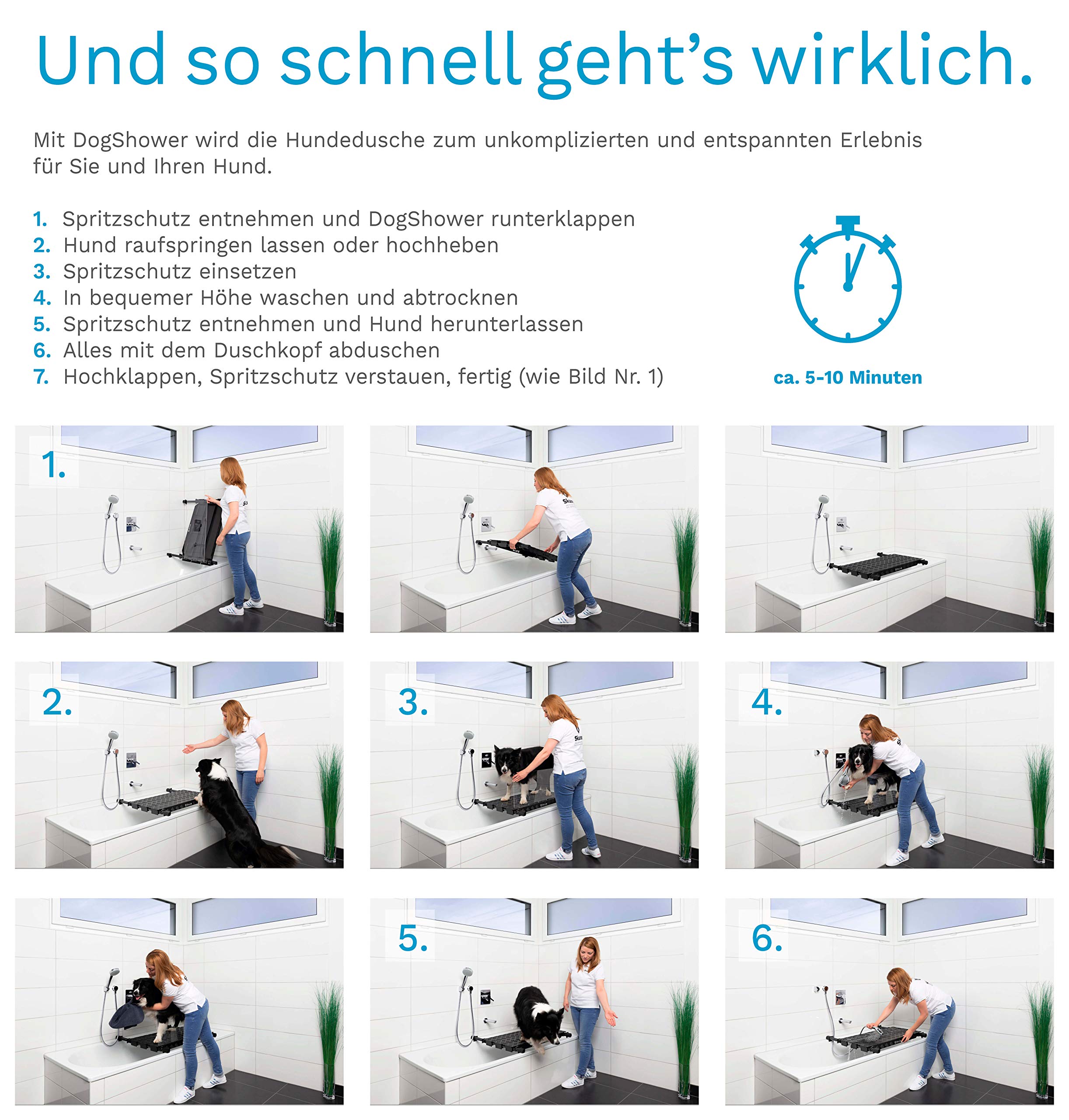 DogShower - Aus Aluminium - Hundedusche für Ihre Badewanne zur optimalen Pflege Ihres Hundes Hundehygiene - Hundepflege - platzsparend (XL)