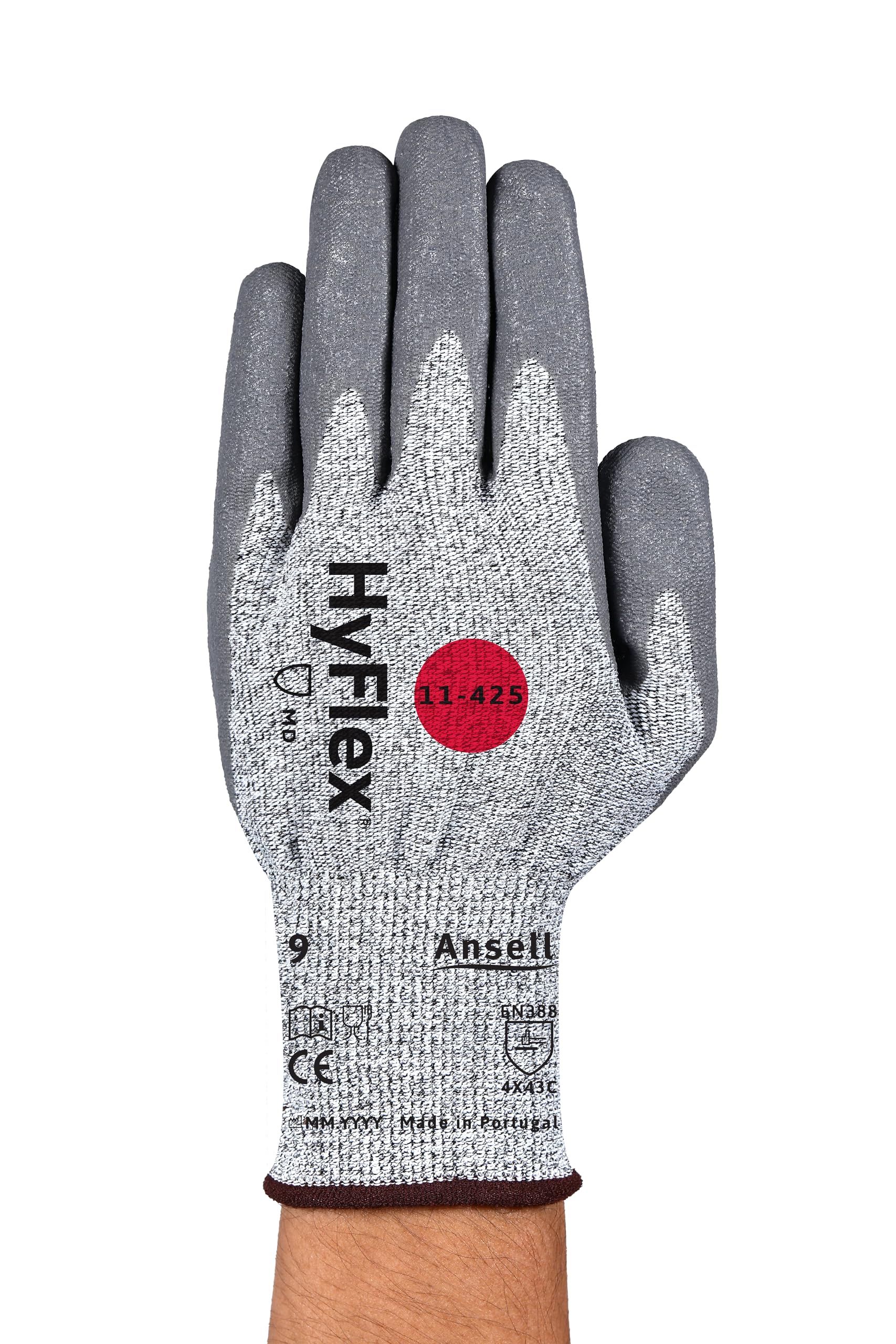 Ansell HyFlex 11-425 Guantes de Trabajo Anticortes, Protección Mecánica y Automotriz o IndustrialProtección Mecánica Industrial, Rendimiento Frente a la Abrasión, Talla M (12 Pares)
