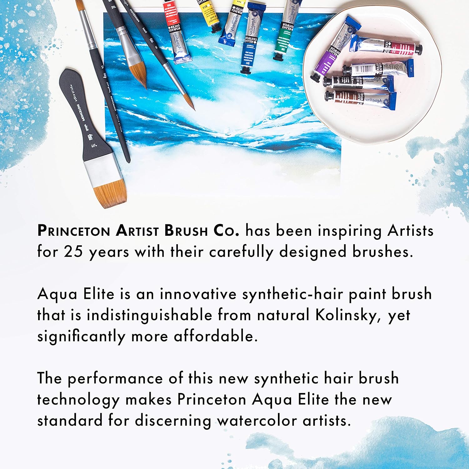 Princeton Aqua Elite, Series 4850, Synthetic Kolinsky Watercolor Paint Brush,Round, Size 10