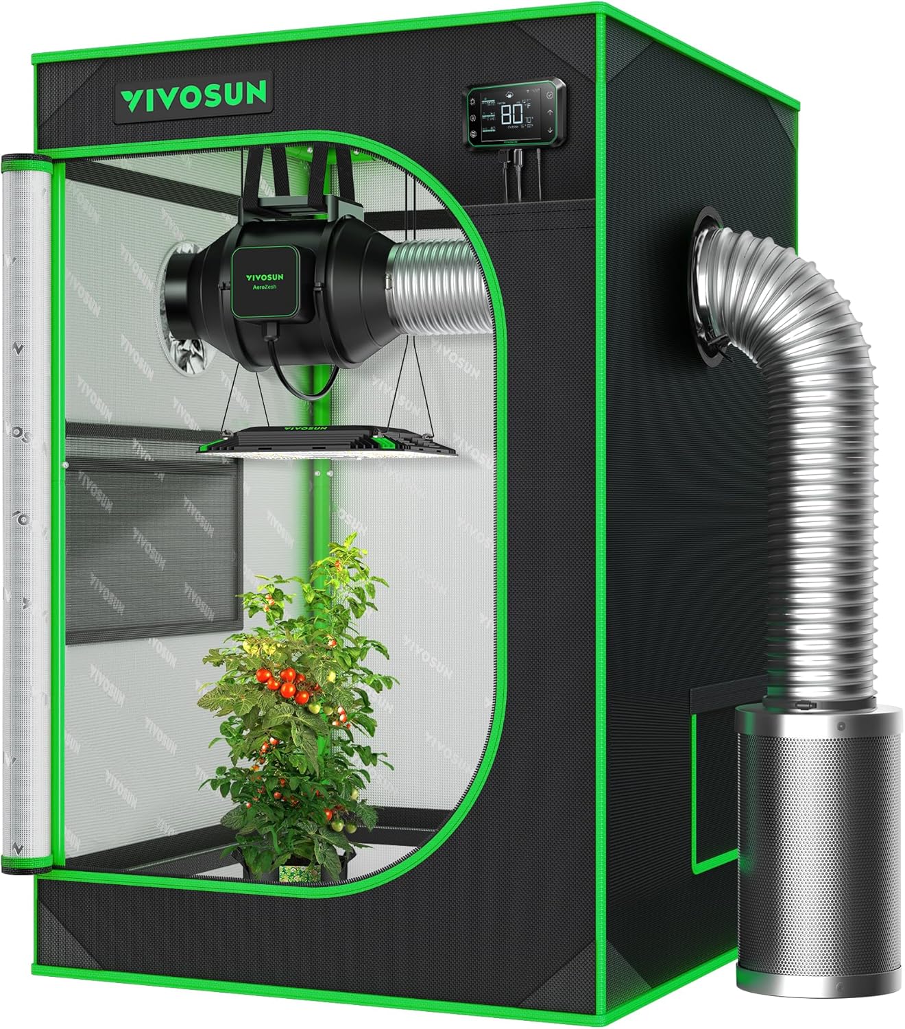 VIVOSUN S223 2x2 Grow Tent, 24"x24"x36" High Reflective Mylar with Observation Window and Floor Tray for Hydroponics Indoor Plant for VS1000 24"x24"x36" Black