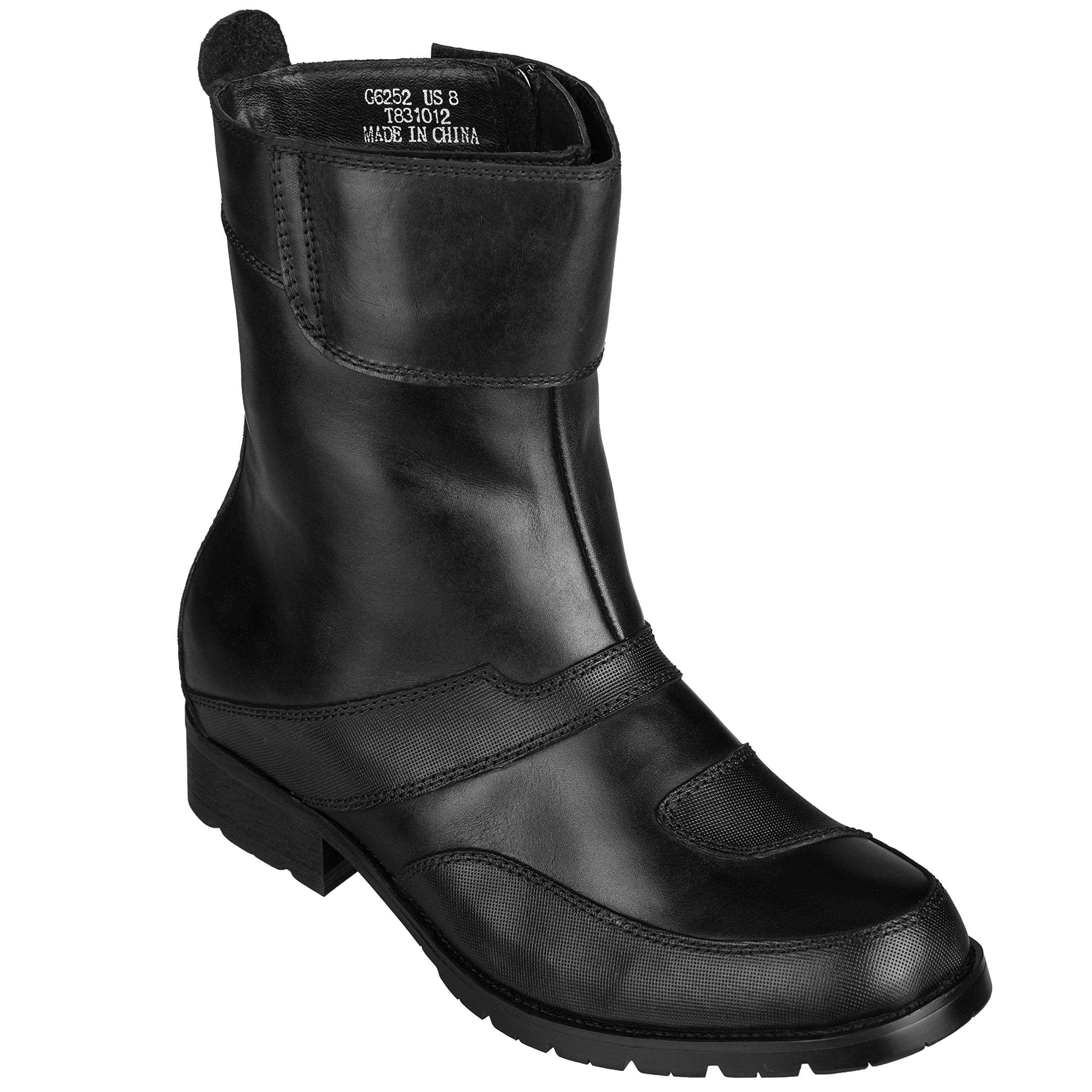 CALTOMen's Invisible Height Increasing Elevator Shoes - Black Leather Zipper High-top Biker Boots - 3.3 Inches Taller - G6252