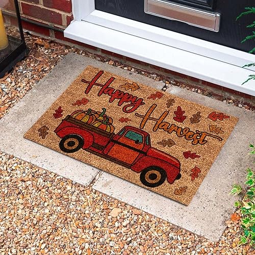 Miniatura 6 de Tapete de otoño al aire libre para entrada al aire libre, feliz otoño, hojas doradas, otoño, calabaza, camión, porche, cocina, decoración de Acción