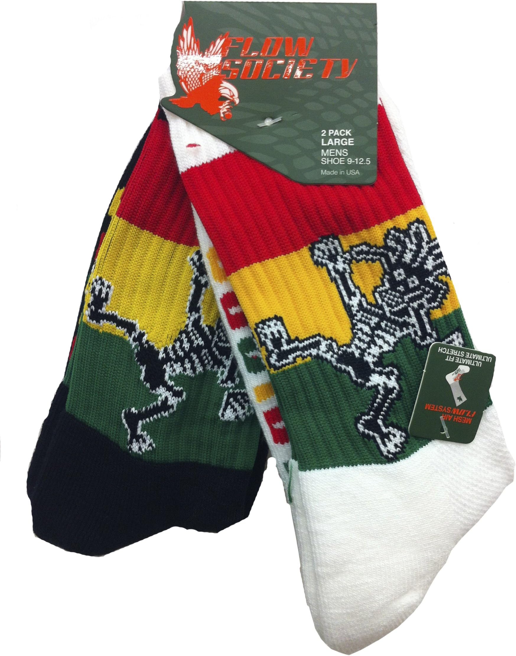 Socks Rasta Skeleton 1 White 1 Black -2 pairs of socks Medium Fits Shoe 4-8.5