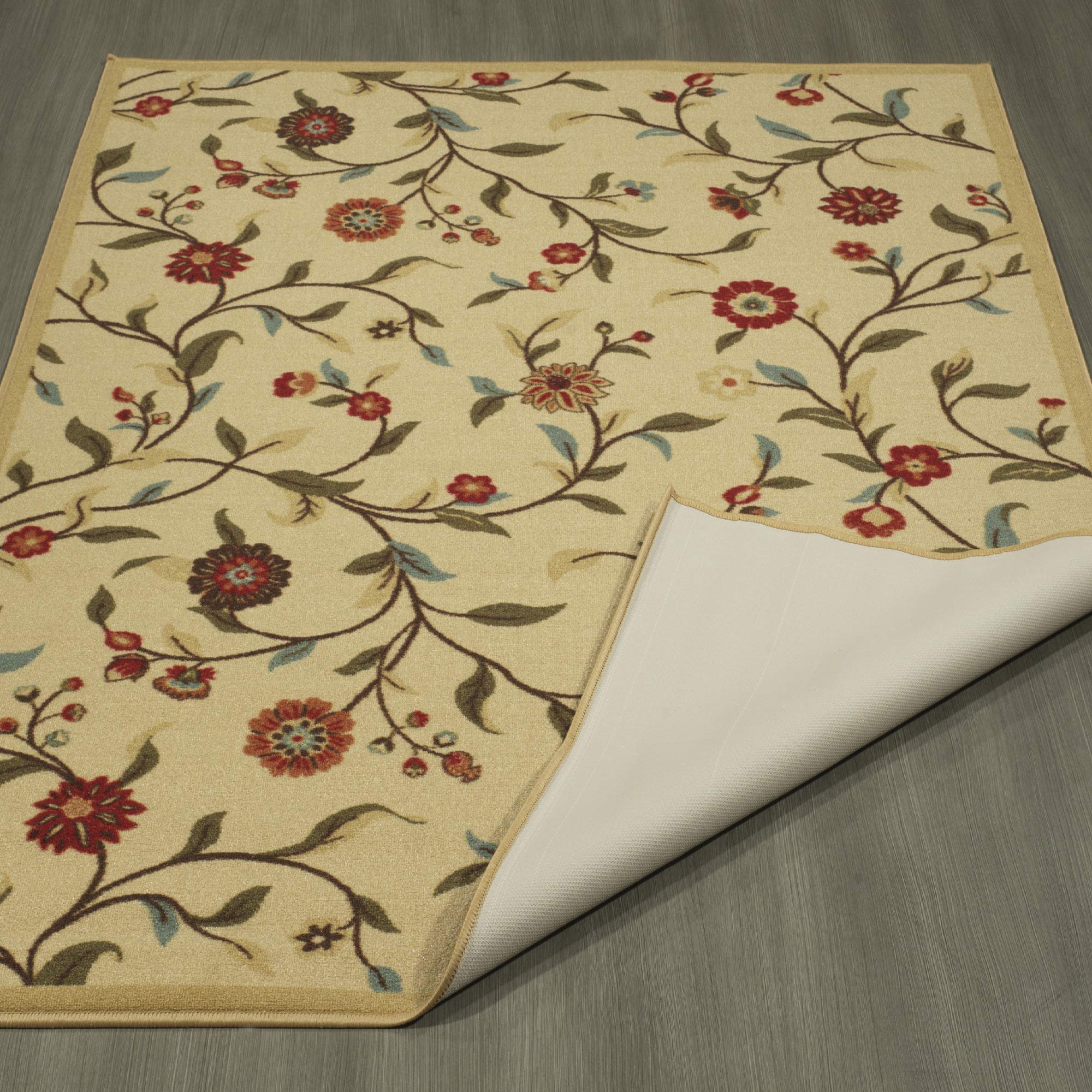 Ottomanson Garden Design Modern Area Non-SkidRubber Backing, 3'3" L x 5'0" W Ottohome Rug, 3'3" X 5'0", Beige Floral, 5 Feet