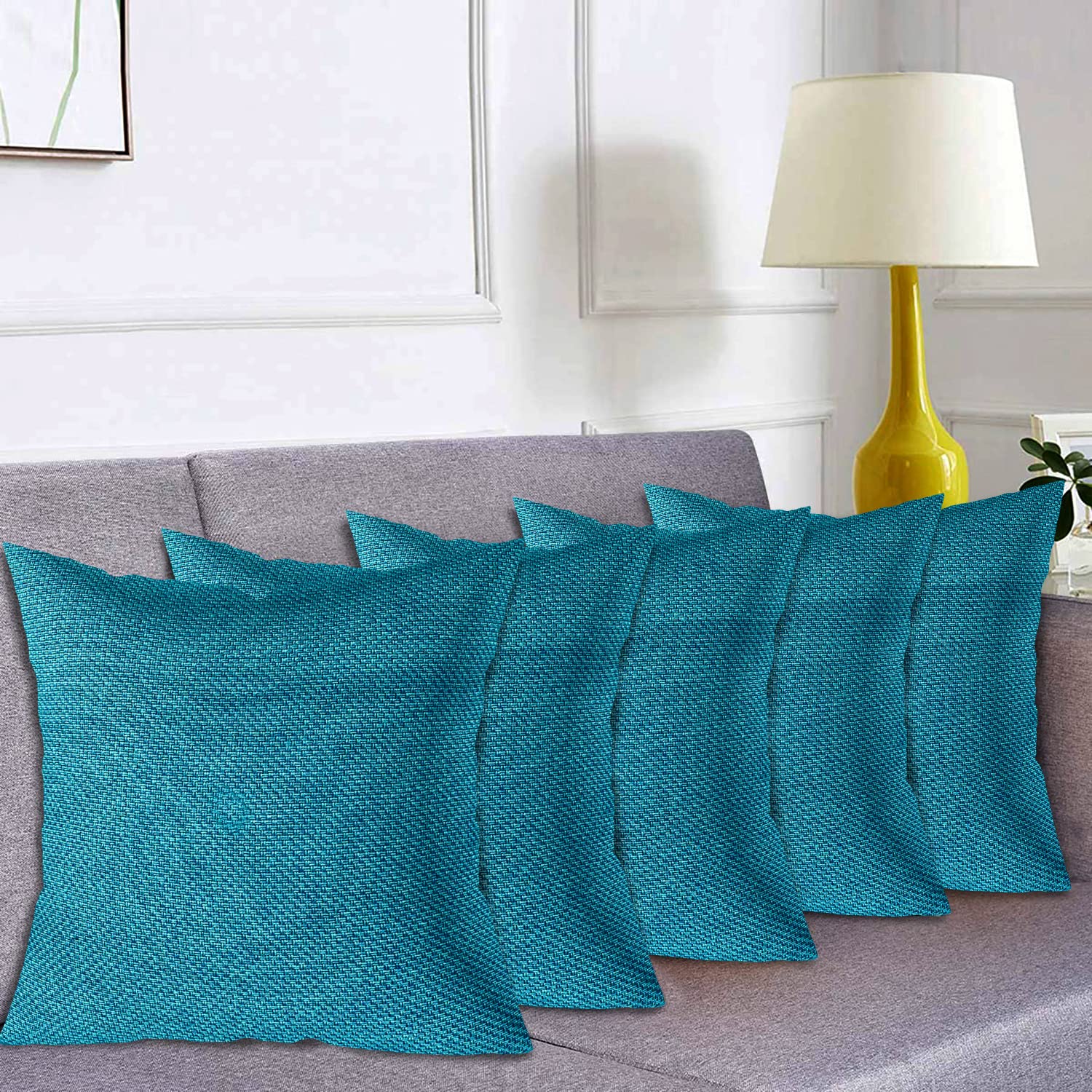Kuber Industries Jute Cotton Decorative Square Cushion Cover, Cushion Case for Sofa Couch Bed 16x16 Inch- Pack of 5 (Blue)