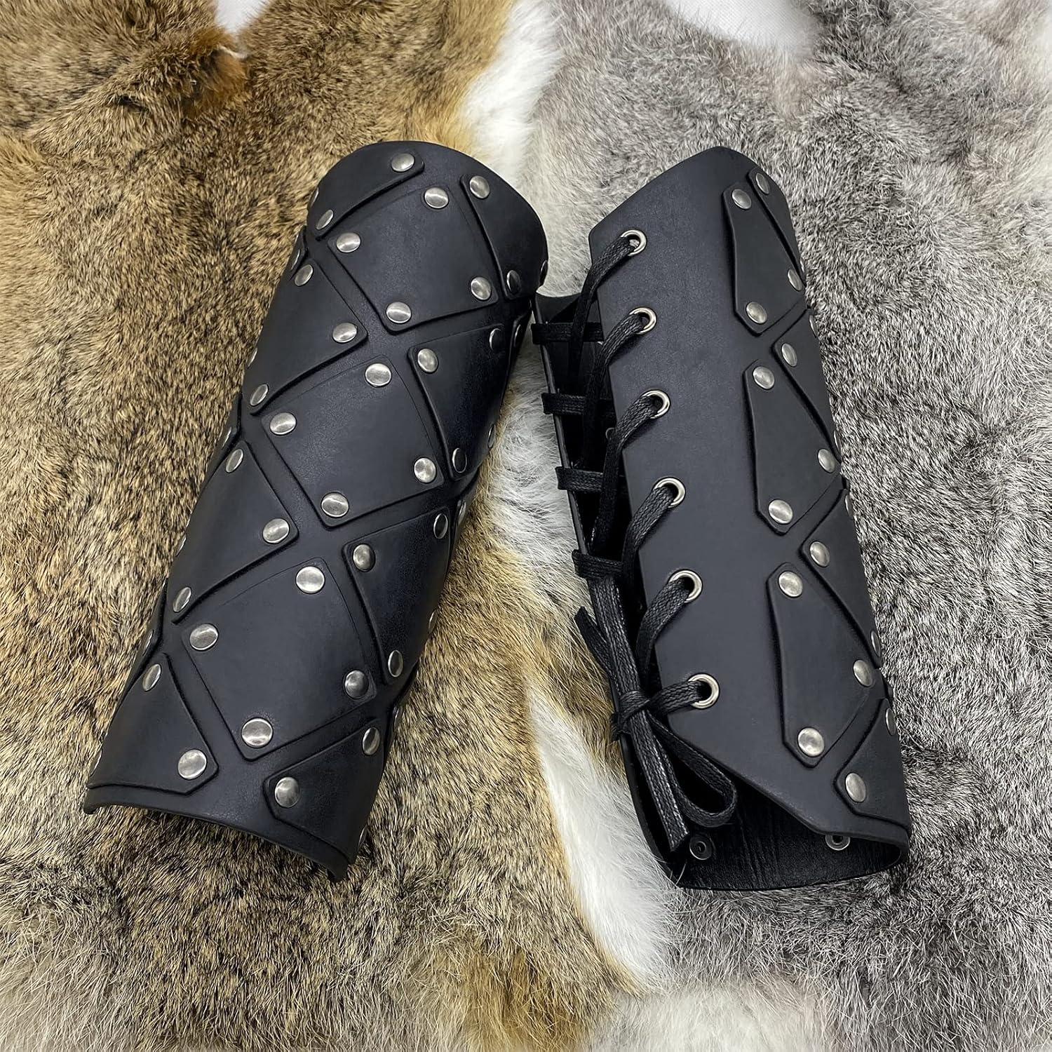 HiiFeuer Medieval Brigandine Arm Guards, Mercenary Faux Leather Gauntlet, Vintage Renaissance Knight Arm Bracers - Image 5