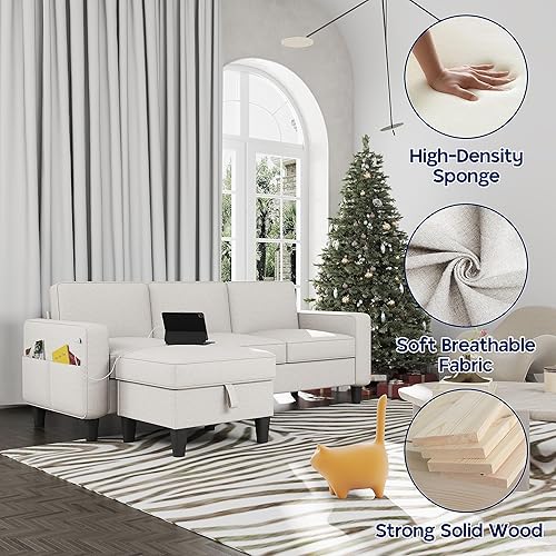 Miniatura 3 de Lonkwa Sofá modular convertible, sofás beige para sala de estar, USB + tipo C, puertos rápidos y otomana de almacenamiento reversible, sofá de 3