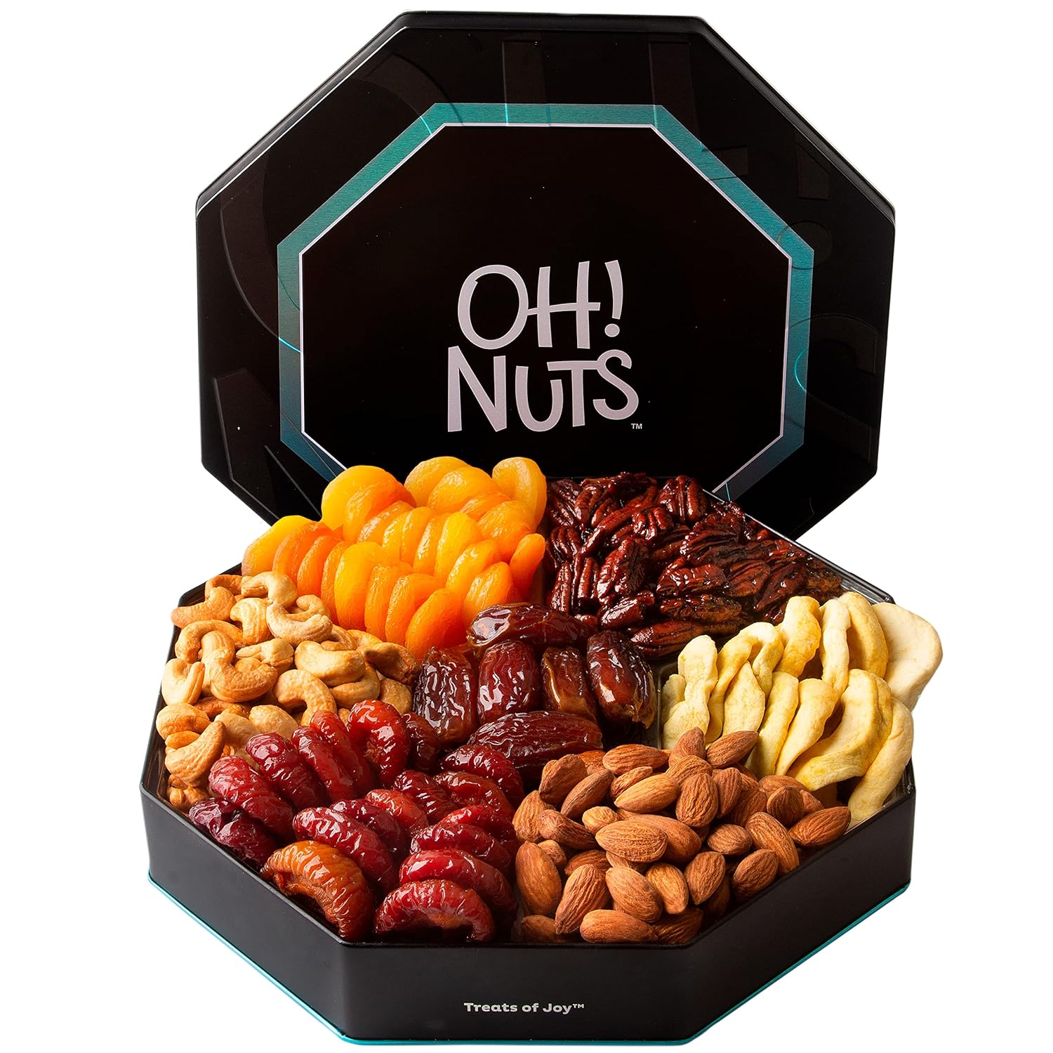 Dried Fruit and Nuts Gift Basket 7 Variety Gift Tin Box – Gourmet Arrangement Platter – Healthy Food Snack Box for Birthday, Anniversary, Corporate – Gift for Women & Men by Oh Nuts