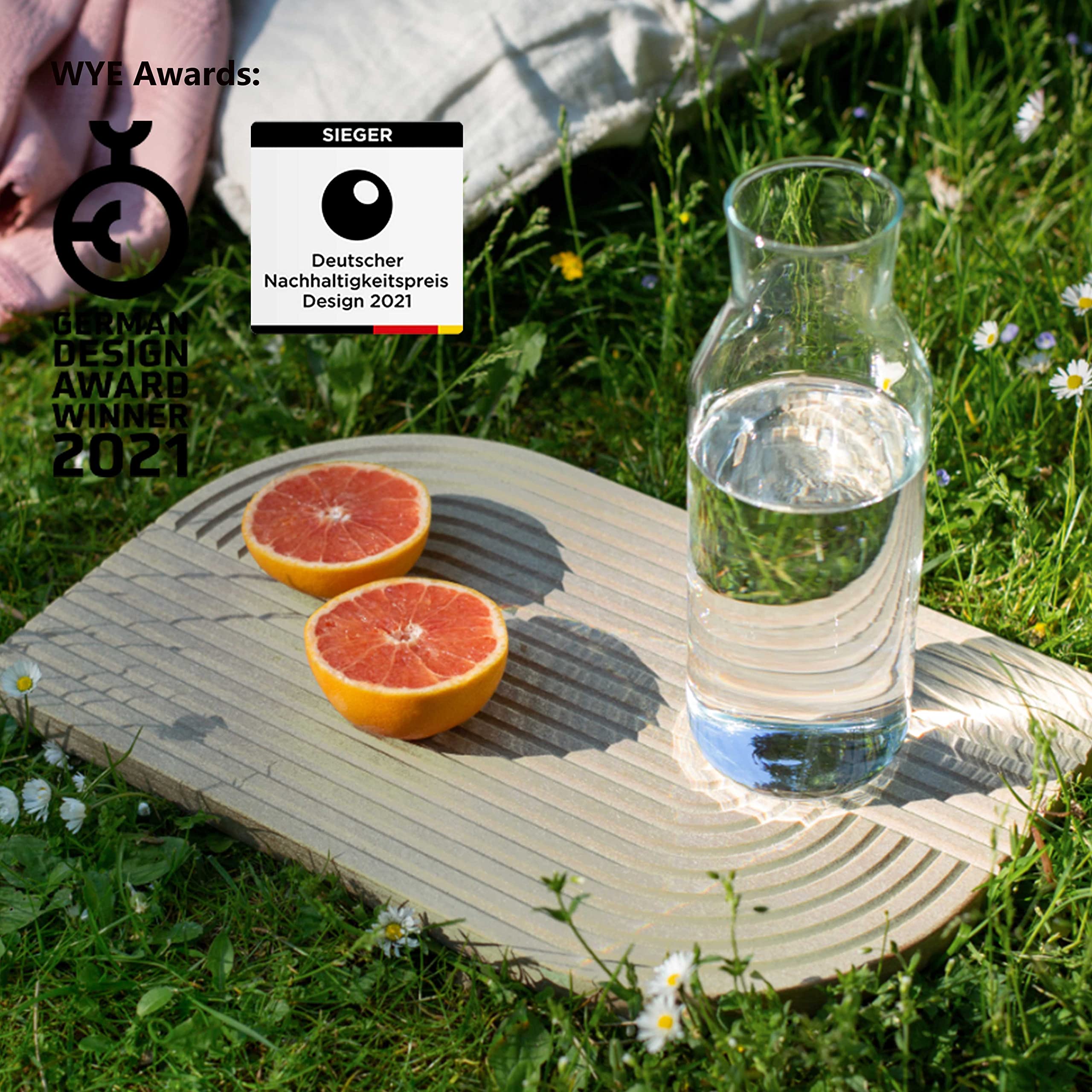 WYE Schneidebrett Groß - Lines Seidengrau (Grau) - Design Küchenbrett multifunktional & nachhaltig spülmaschinenfest - auch als Käsebrett Wurstplatte aus Holz-Werkstoff Neolign - ca. 40x30cm