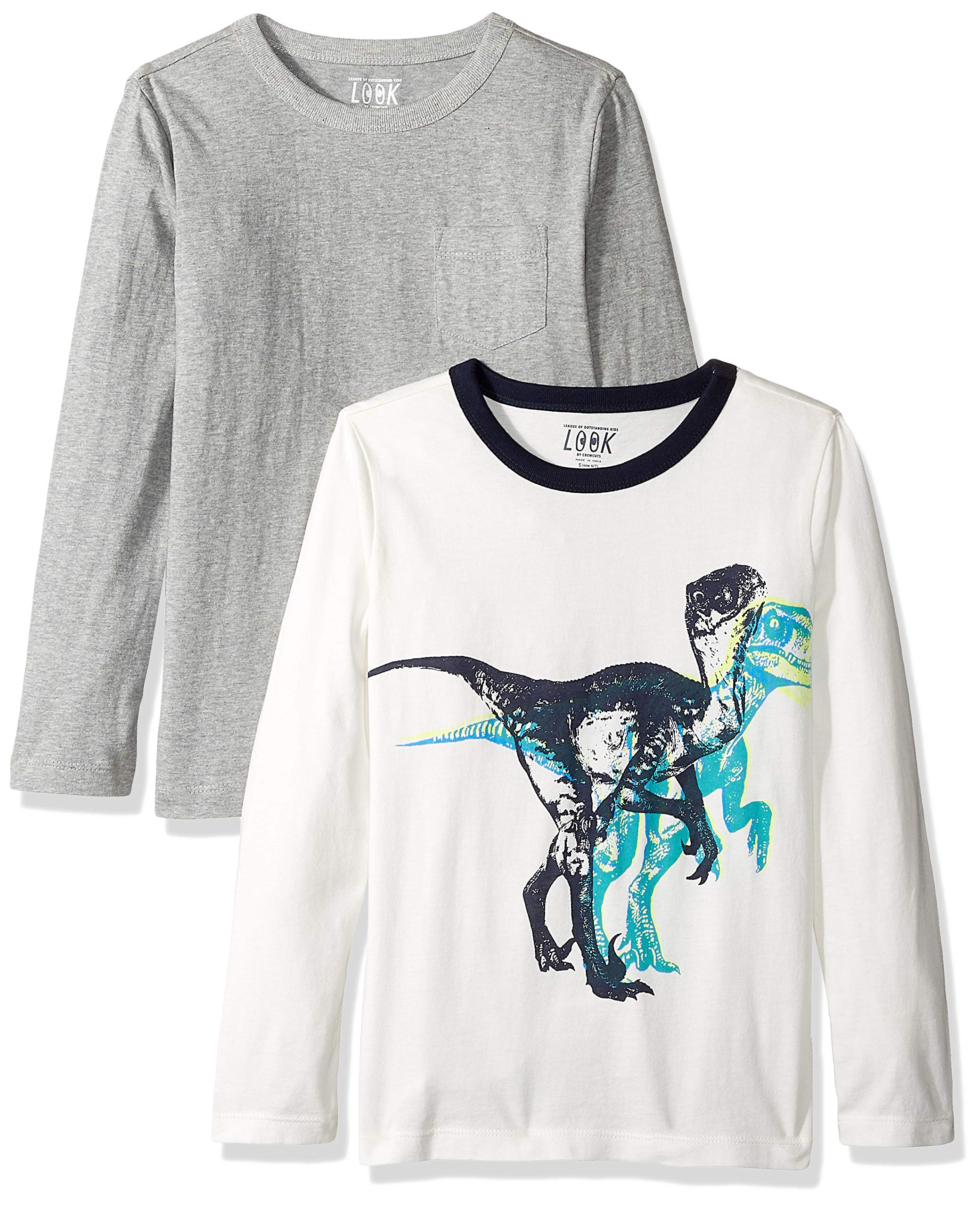Amazon / J. Crew Brand - LOOK by crewcuts Boys' 2-Pack Graphic/Solid Long Sleeve T-Shirt