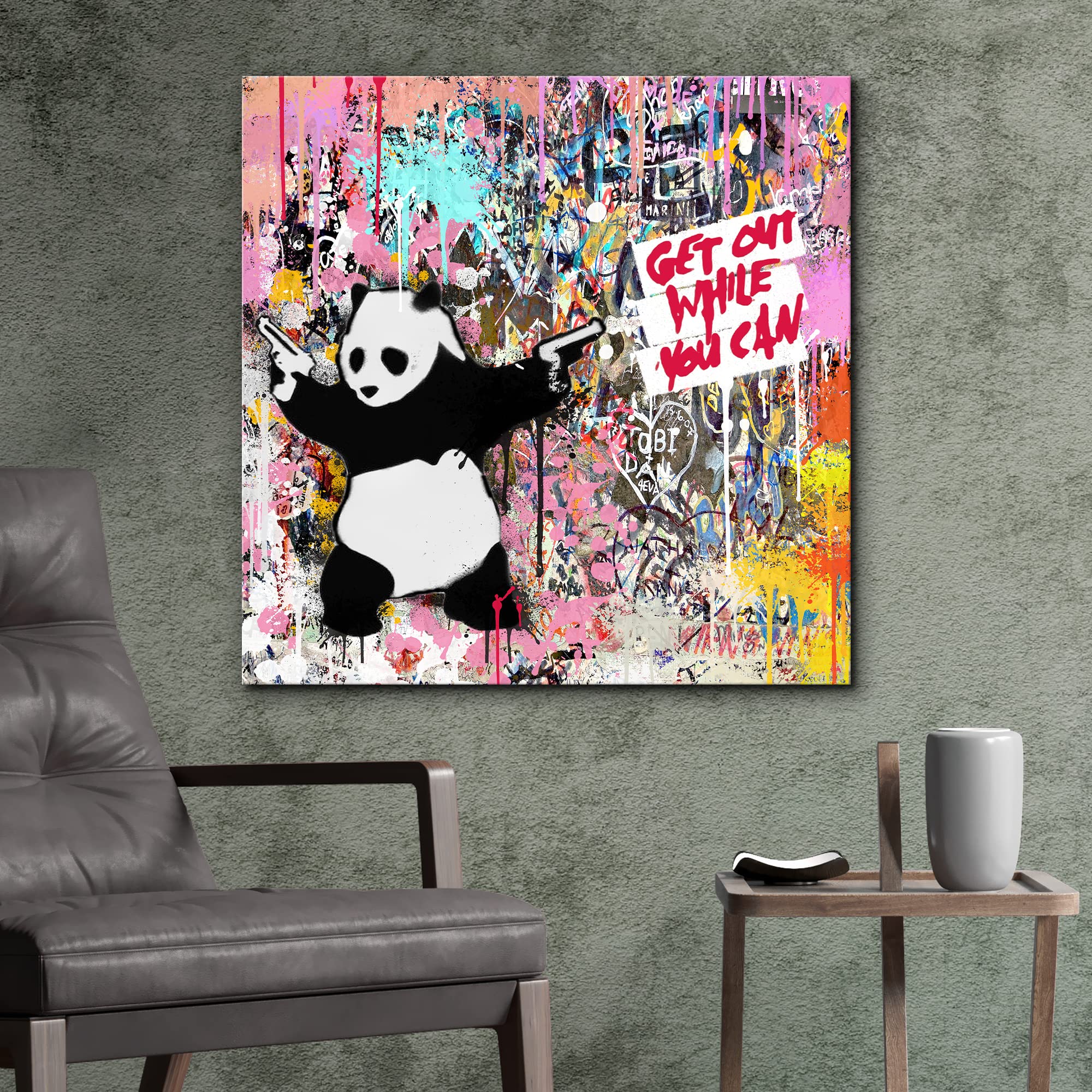 Amazon.co.jp: NWT キャンバスプリント ウォールアート パンダ ガン