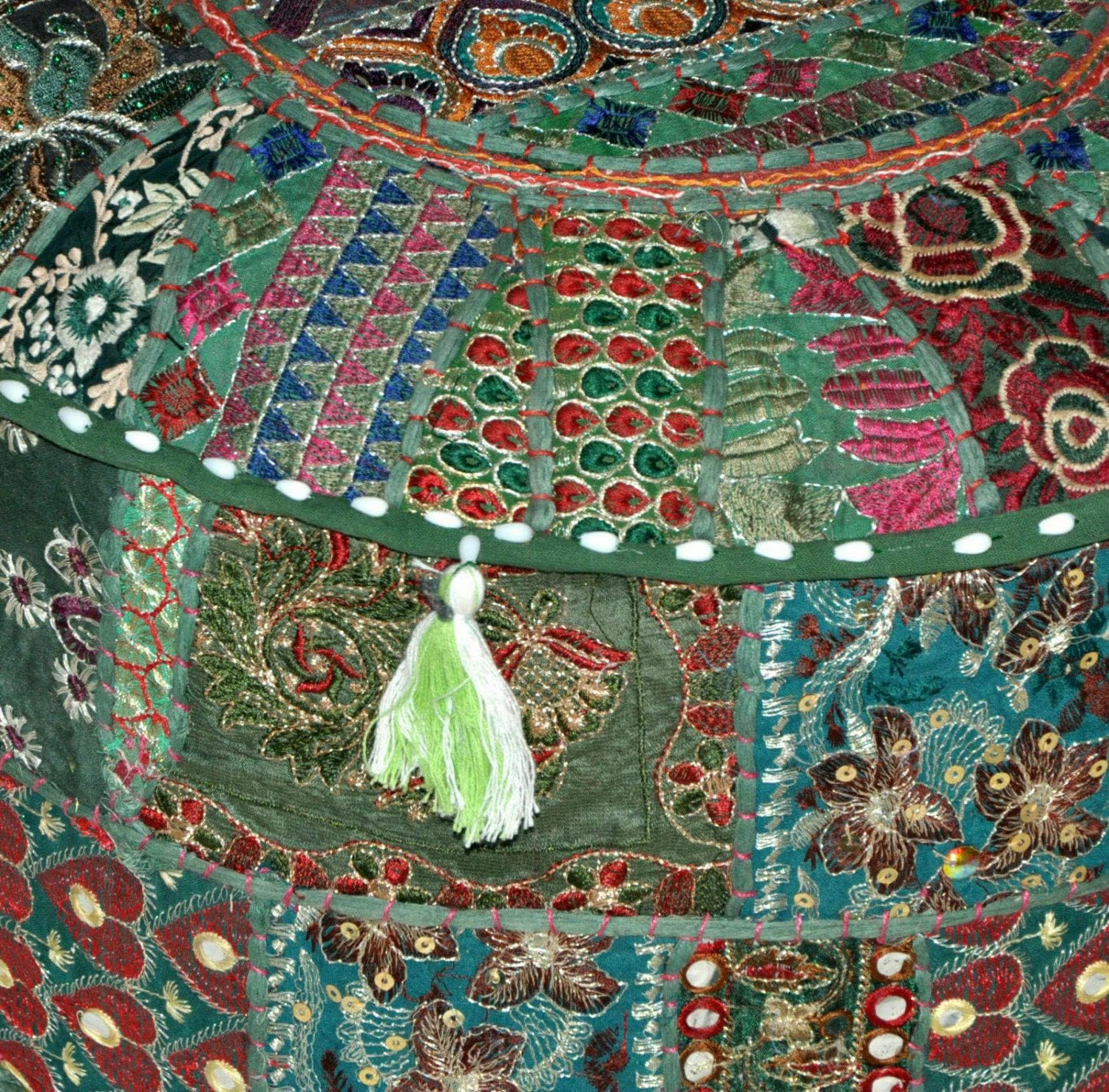 Indian Pouffe Floor Ottoman Pouffe Cotton Patchwork Embroidered Decor Seating Cover