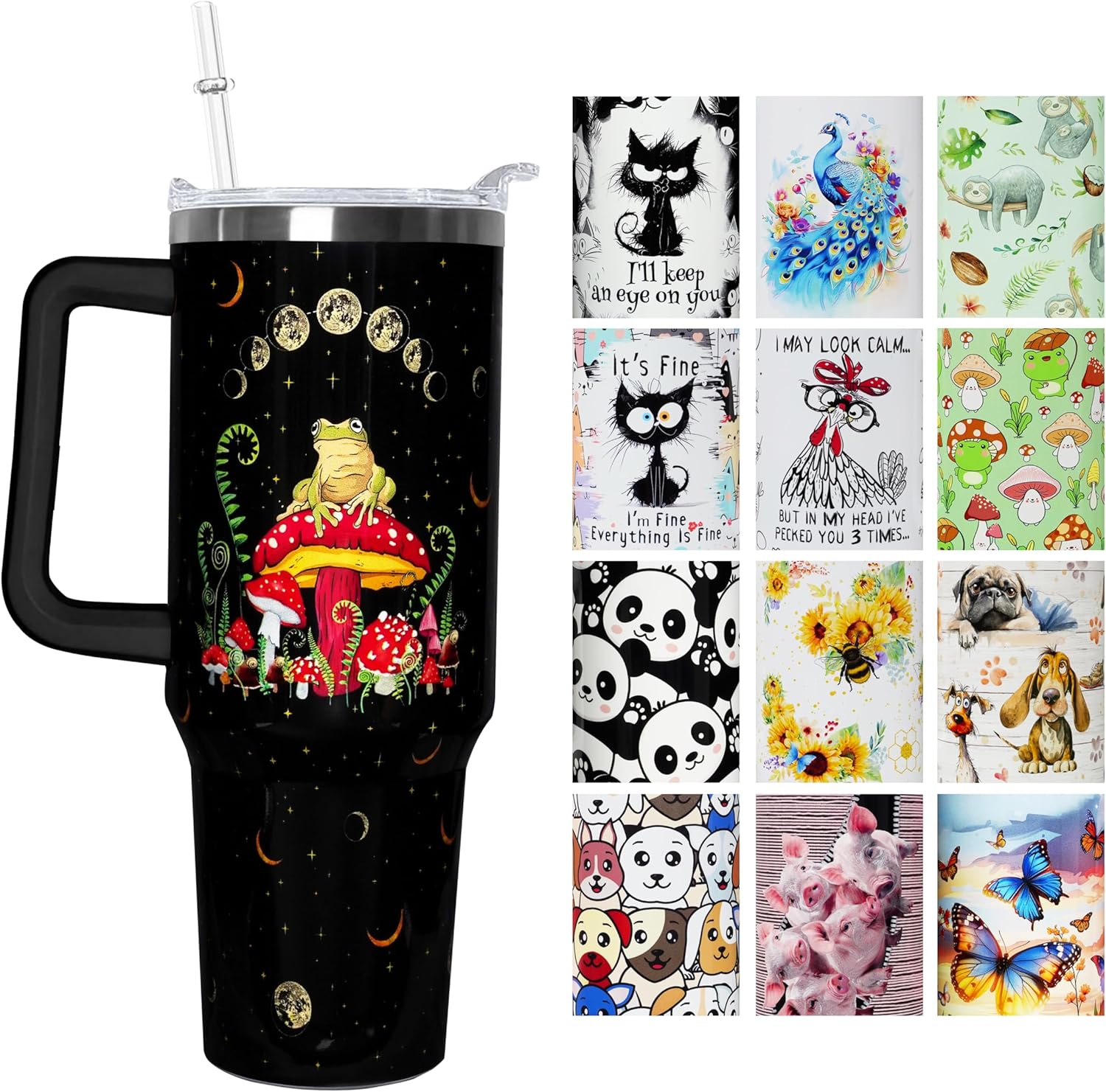 40 oz Stainless Steel Tumbler with Handle Straw & Lid - Frog Lover Cute Tumbler Cup Travel Coffee Mug - Gifts for Women & Girls