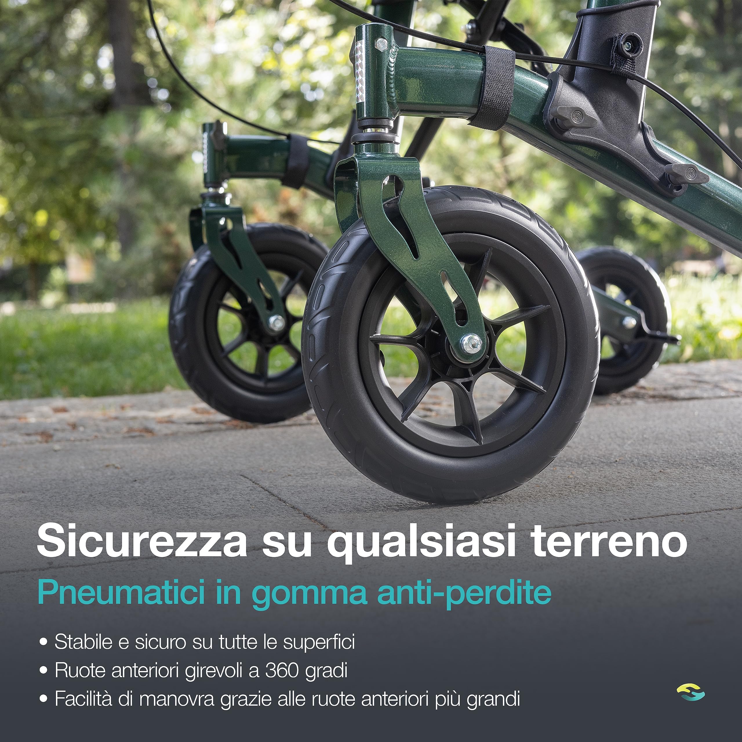 helavo H1160-EU deambulatore per l'artrite da esterno con imbottiture per avambracci – Girello per anziani con ruota gomma piena antiforatura – Massima mobilità e comfort all'aperto