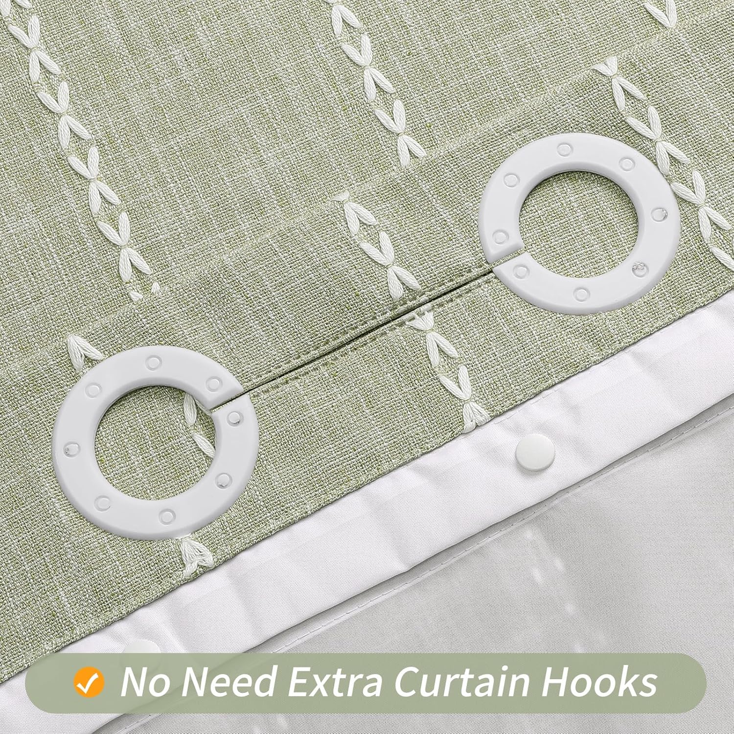 MitoVilla No Hooks Required Boho Farmhouse Shower Curtain with Snap-in Liner, Cotton Linen Fabric Shower Curtains with Tassels for Rustic Neutral Bathroom Decor, Sage Green, 72 x 74