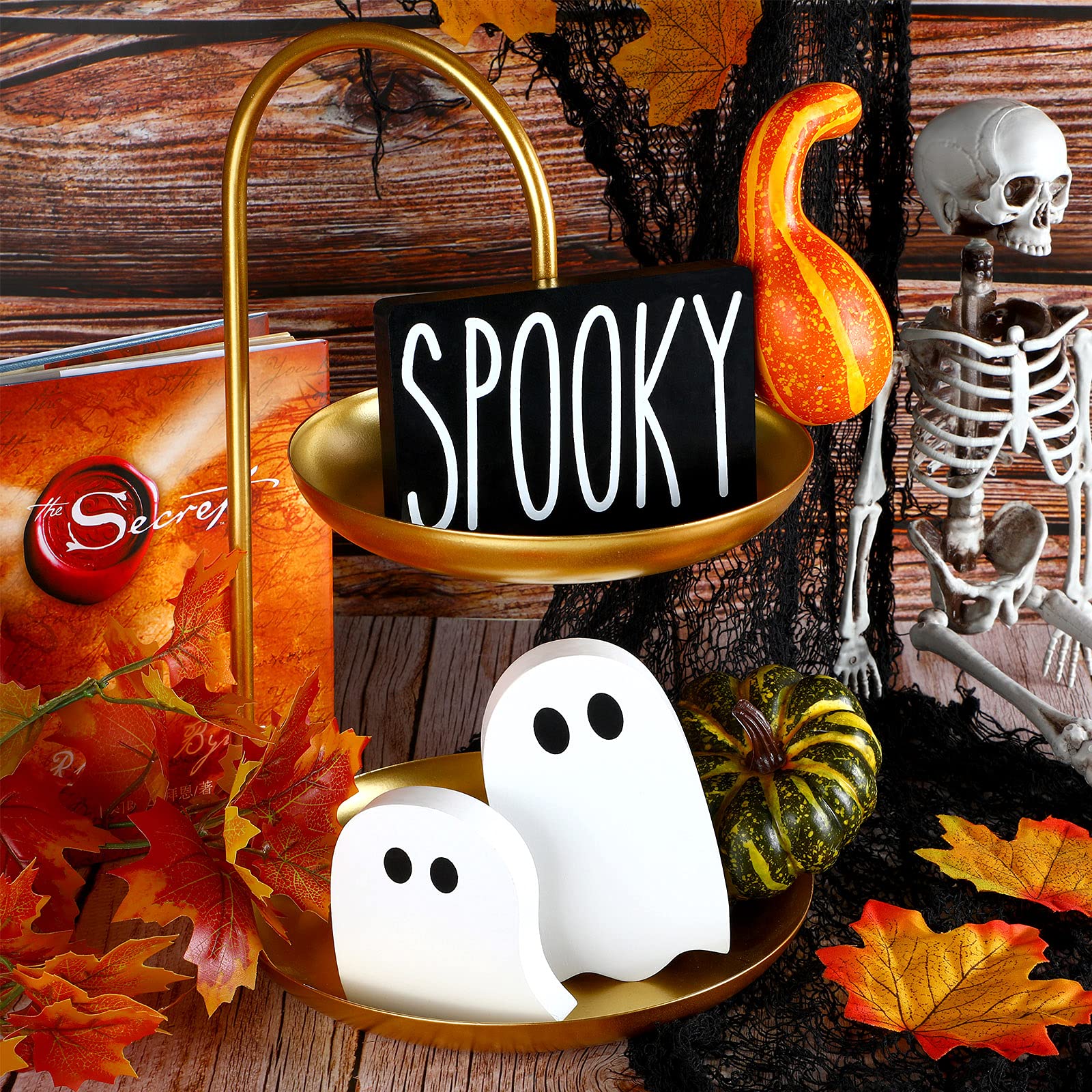 Décorations Halloween Fantômes En Bois - Lot De 3 - Noir Et Blanc - Pour Table, Cheminée, étagère - Style Mignon