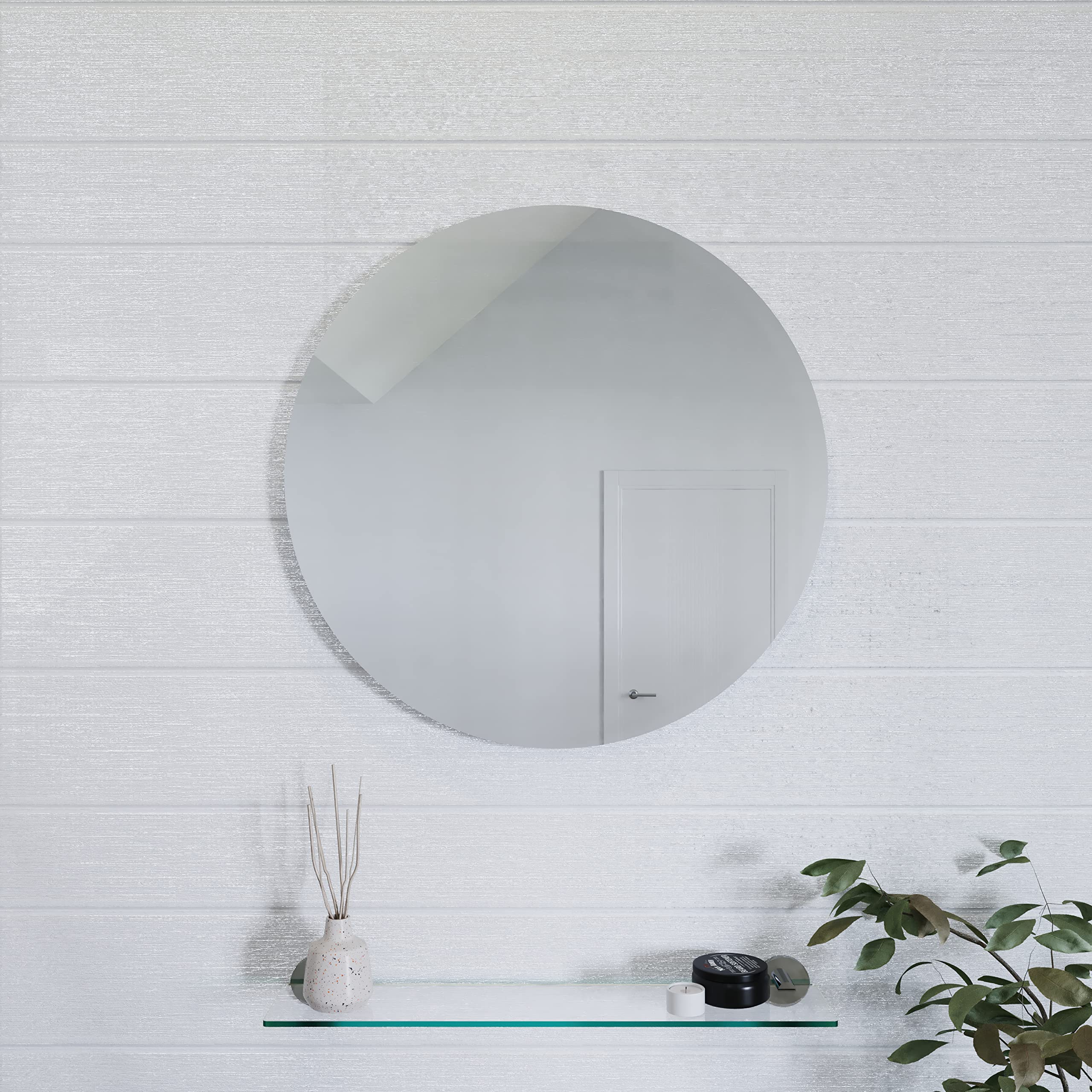 Croydex Simpson Round Mirror with Hang N Lock Fitting System, 600 x 600 x 5mm,Silver