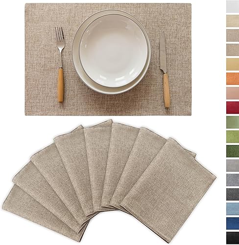 Miniatura 16 de Demetex Juego de 4 manteles individuales azules resistentes al calor de lino para mesa de comedor, manteles individuales de tela para cocina, azul