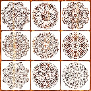 9 Pack 12X12 In Reusable Mandala Stencil For Painting On Floor Large Wall Floor Tile Fabric Furniture Stencils Painting Template