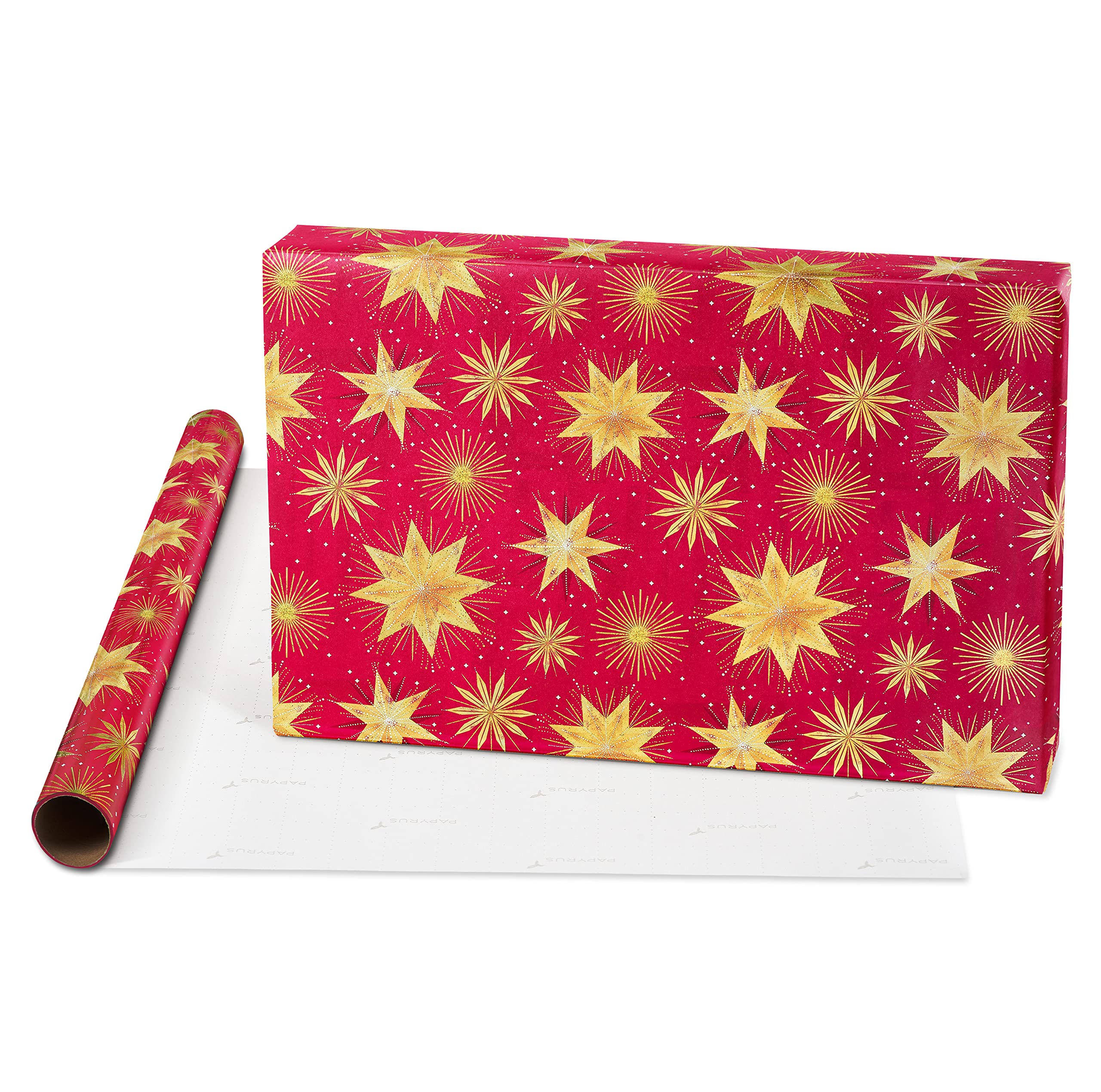 Papyrus Weihnachts-Geschenkpapierrollen, Schwarz + Goldpunkte, Freude, Sterne (3 Rollen, 67,5 m²)