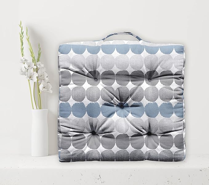 Oasis Home Collection Cotton Shell with Natural Cotton Printed Floor Cushion - (Grey Coin , 40 X 40 cm)