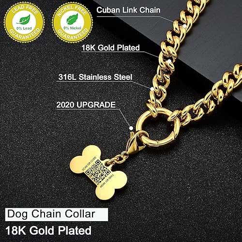 Miniatura 2 de Collar de cadena para perro con etiquetas de identificación de mascotas QR personalizadas escaneables para ubicación con perfil en línea, collar de