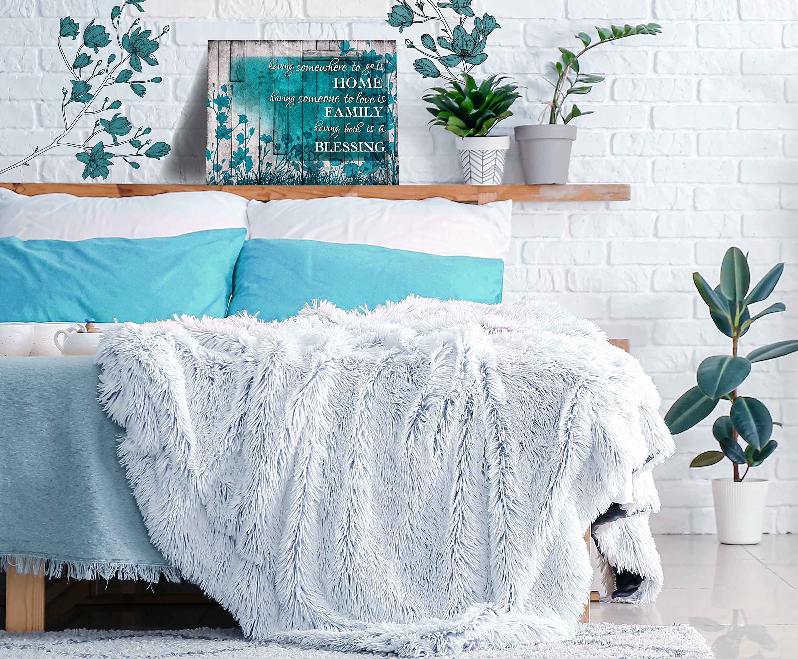 LAOTOART Inspirational Bathroom Wall-Art for Bedroom - Teal Flower Motivational Quotes Wall Decor for Dining Room Canvas Ready to Hang