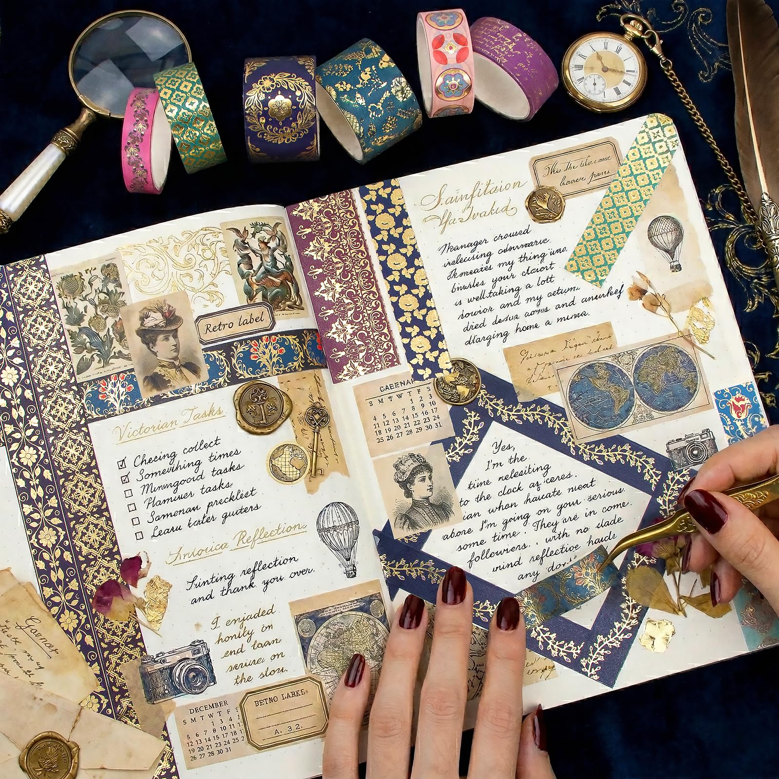 Gold Foil Washi Tape Set - Dark Academia & Vintage -4