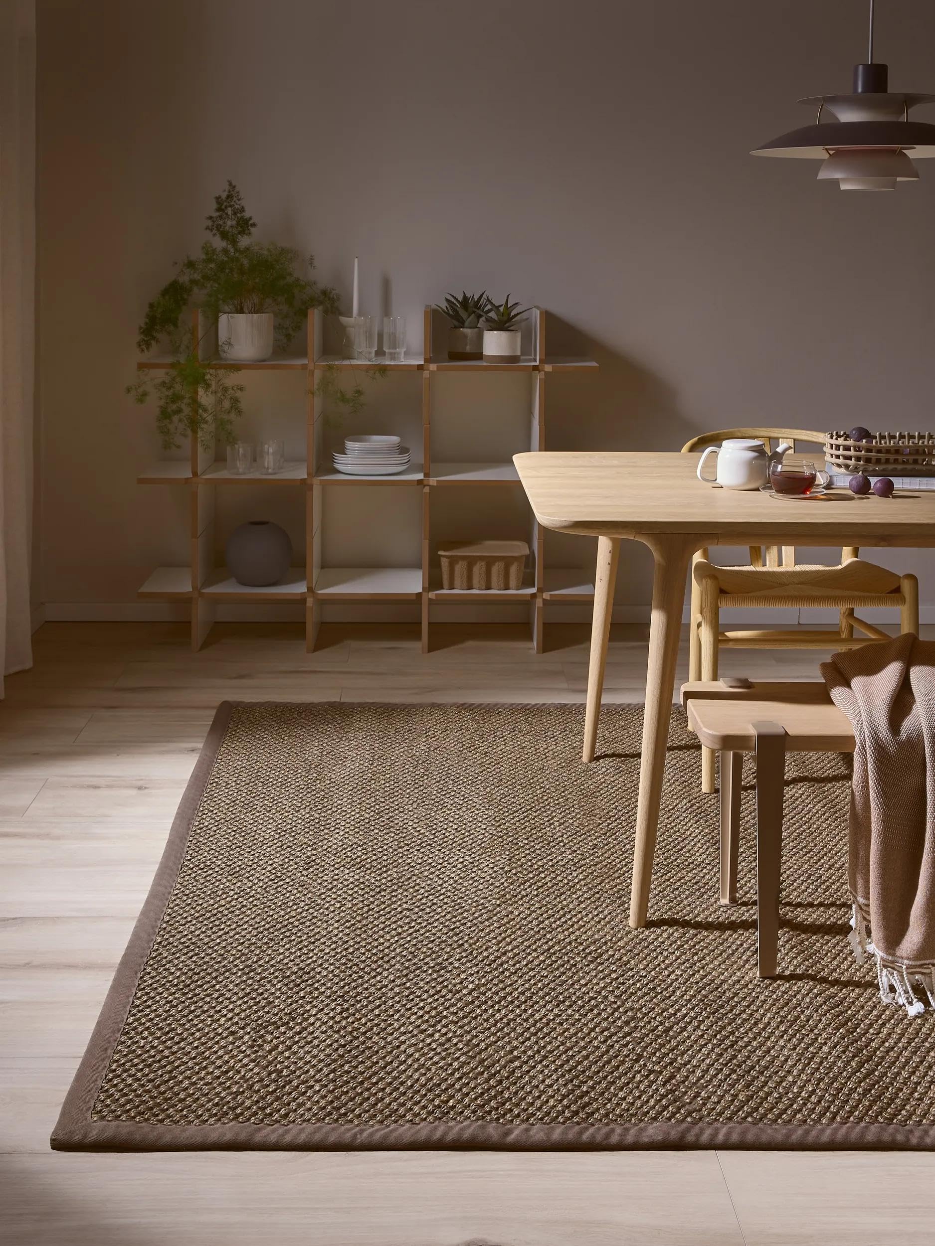 benuta Tappeto in sisal Pure Greta, grigio, 160 x 230 cm, 100% sisal, rettangolare e in stile: bordatura, tinta unita, Natural Living, Scandi Living – facile da pulire per soggiorno, camera da letto
