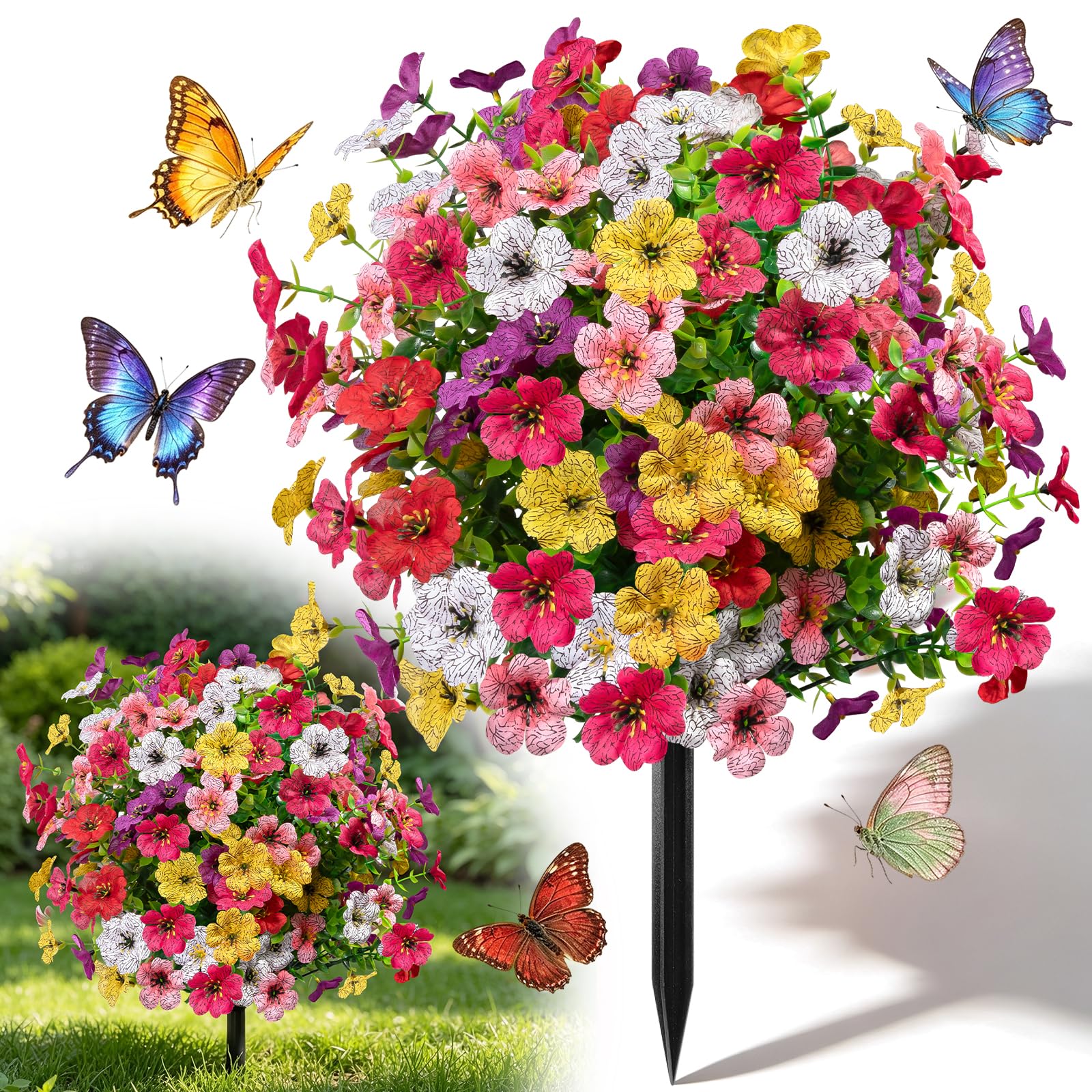 22" Artificial Flowers 1 PC, UV Resistant Violet Garden Ornaments Outdoor Fake Silk Flowers Topiary Balls, Summer Autumn Faux Plastic Plants Accessories for Garden, House, Porch, Patio & Indoor Decor