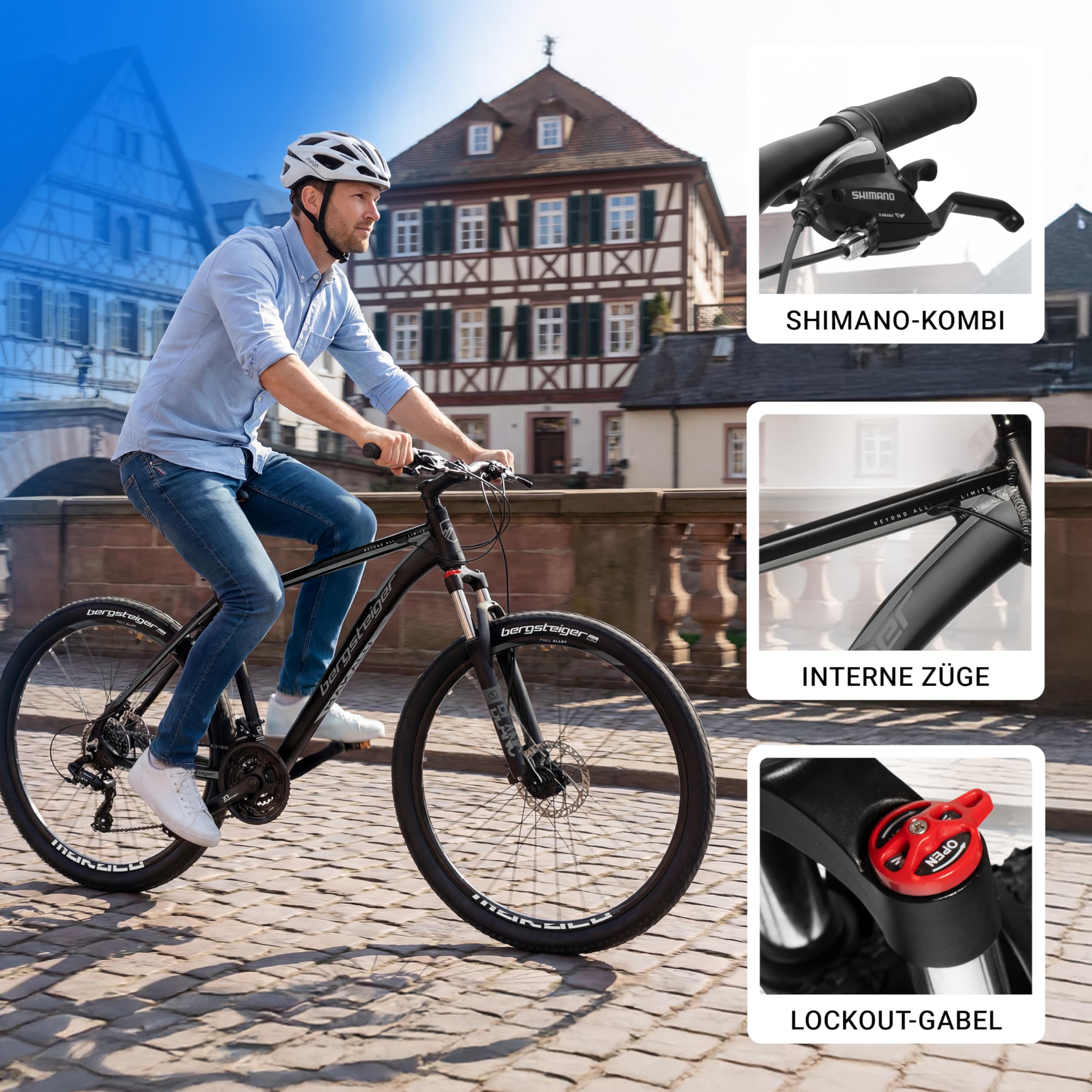 Bergsteiger Makalu 26/29 Zoll Mountainbike Hardtail aus leichtem Aluminium | Sicherer Fahrspass ab 150 cm Groesse mit 21 Gang-Schaltung, Scheibenbremsen und Zoom Federgabel. Zu 90% vormontiert.