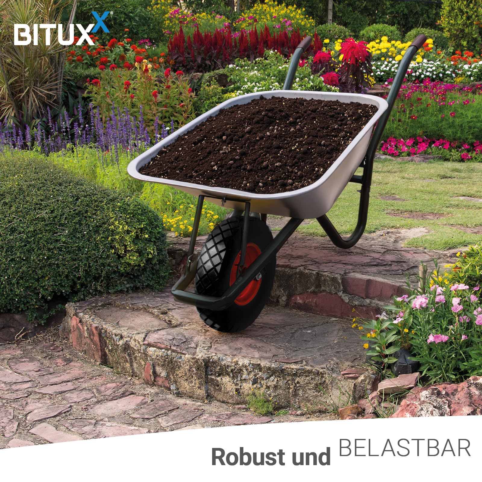 BITUXX® Schubkarre 100L / 250Kg Schubkarren Scheibtruhe Schiebkarre Bauschubkarre Verzinkt mit PU Rad 4.80/4.00-8 mit Achse(Schwarz)