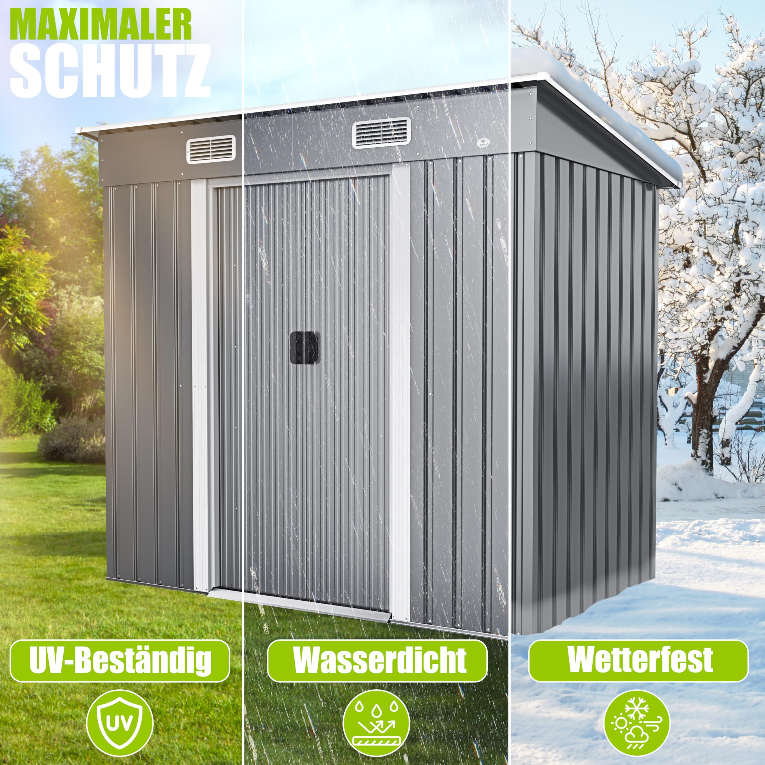 KESSER - Abri de jardin L en métal 4 m³ avec fondation | 194 x 112 x 181 cm | 2 portes coulissantes et fondations | Toit en pente | Avec gants de