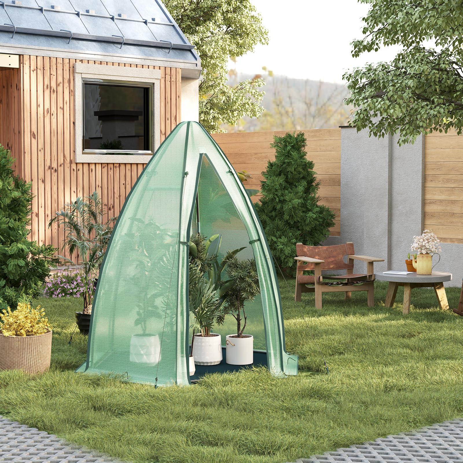 WOLTU Mini Serre de Jardin, Petite Tente pour Plantes, en PE 130gsm, Serre Demi-Transparent avec Porte Zippée, Fenêtre et Tapis de Sol pour Extérieur, Balcon, Terrasse, Patio, 160x160x180cm