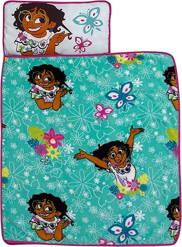 Disney Encanto Tropical Delight - Tapete para siesta para niños pequeños, turquesa, rosa y verde azulado, Mirabel, flores y mariposas Disney Encanto Tropical Delight - Tapete para siesta para niños pequeños, turquesa, rosa y verde azulado, Mirabel, flores y mariposas