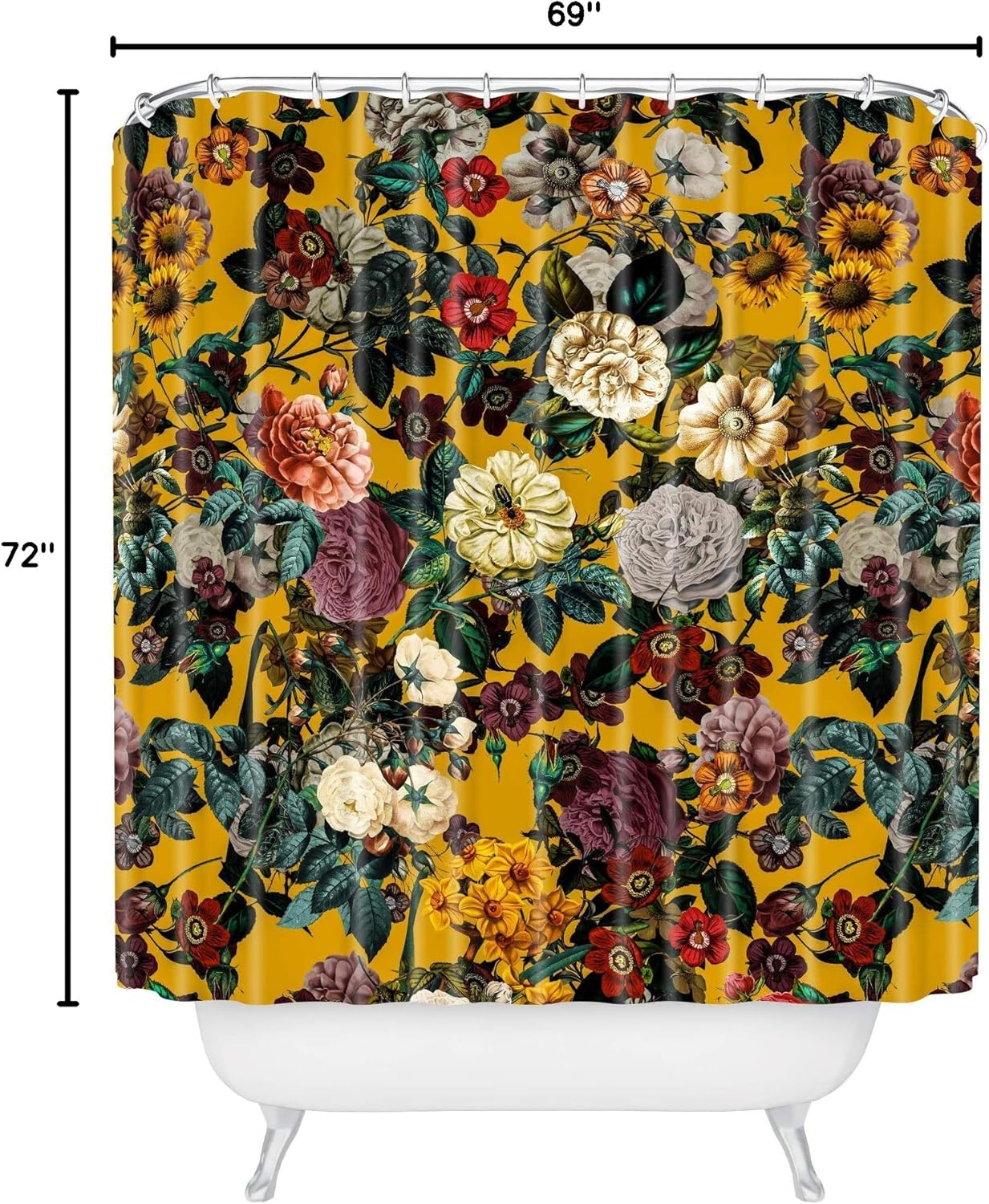 Society6 Shower Curtain - Bathroom Decor by Burcu Korkmazyurek - Extra Long Fabric Shower Curtains for Bathroom, 71" x 74", Exotic Garden V