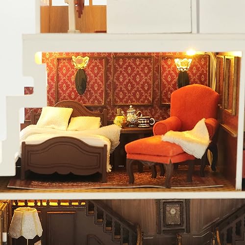 Miniatura 5 de Rovox Kit de casa de muñecas en miniatura, construye tú mismo barco Titanic con muebles artesanales, kit de construcción de casa con luces LED y