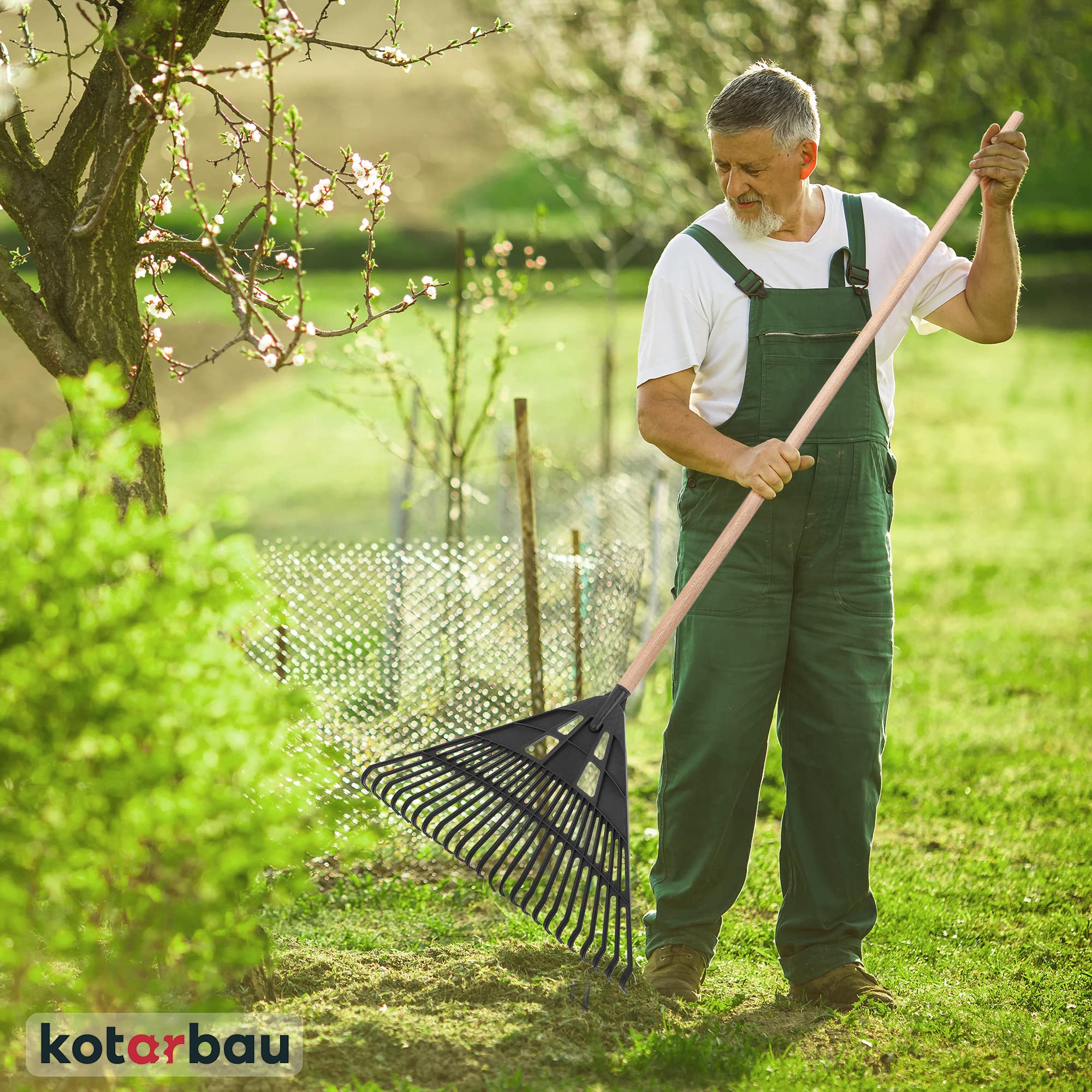 KOTARBAU® Rateau à Feuilles - Plastique - 61 cm - Noir - avec Manche - Râteau Jardin - Balai à Gazon - Ramasse Feuilles - Léger - Résistant - Entretien Jardin