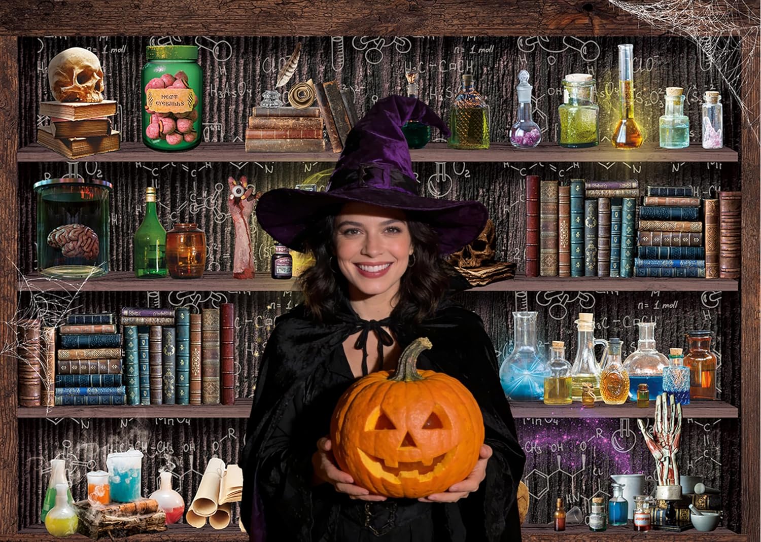 Mad Scientist Laboratory Backdrop for Halloween Magic School Background Spooktakular Creepy Skull Poison Apothecary Witch Kitchen Hallowmas Party Banner (10x8FT(120x96 inch))