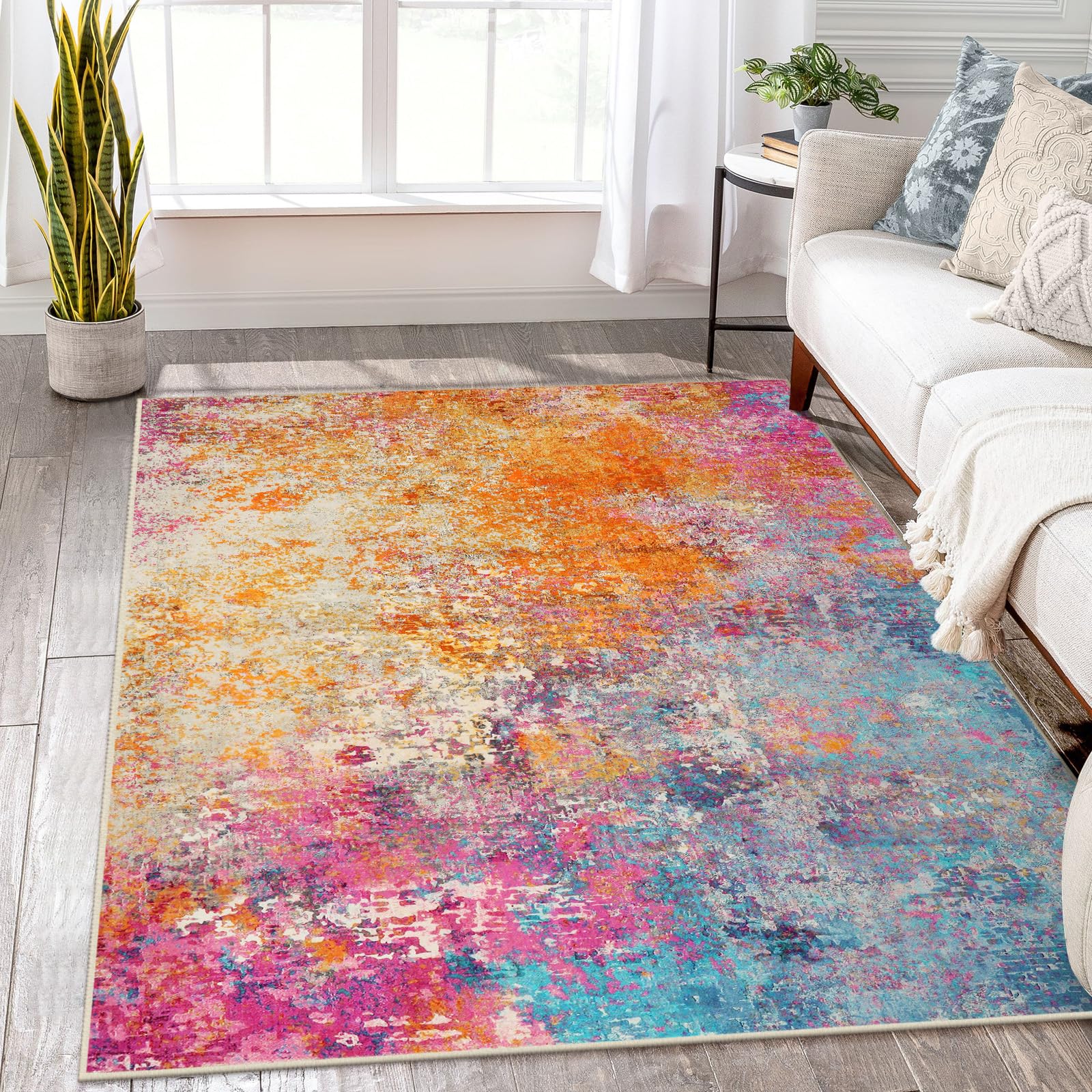 Lahome Modern Abstract Washable 5x7 Area Rugs for Living Room, Colorful Soft Bedroom Rug Low Pile Non Slip,Stain Resistance Dining Room Carpet for Nursery Office Entrance Home Office DecorOEKO-TEX STANDARD 100