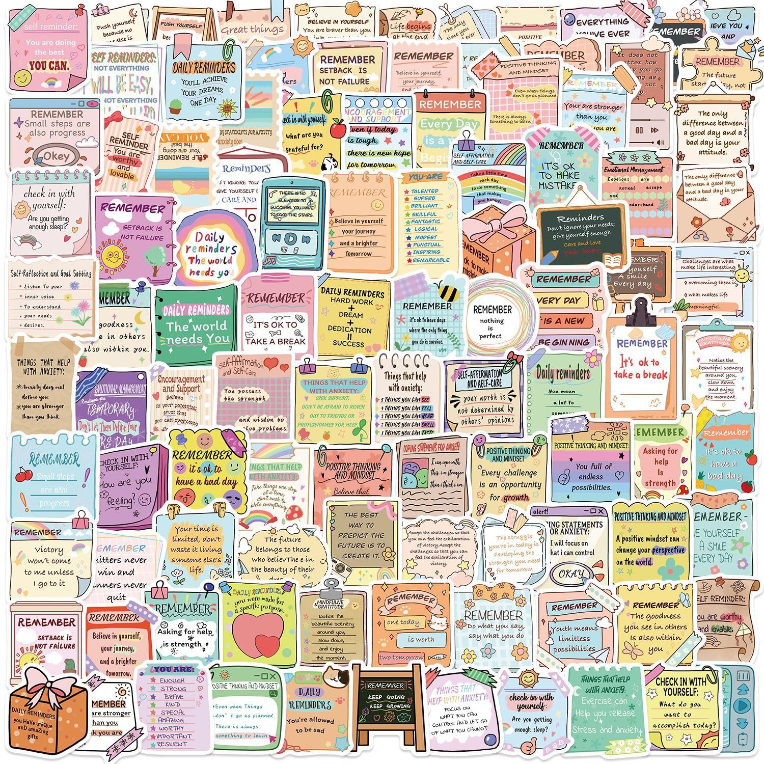 Mental Health Stickers for Laptop(100 PCS),Gift for Adults,Mental Health Aesthetic Waterproof Stickers for Skateboard,Scrapbook,Bike,Phone,Computer,Luggage Water Bottle Guitar