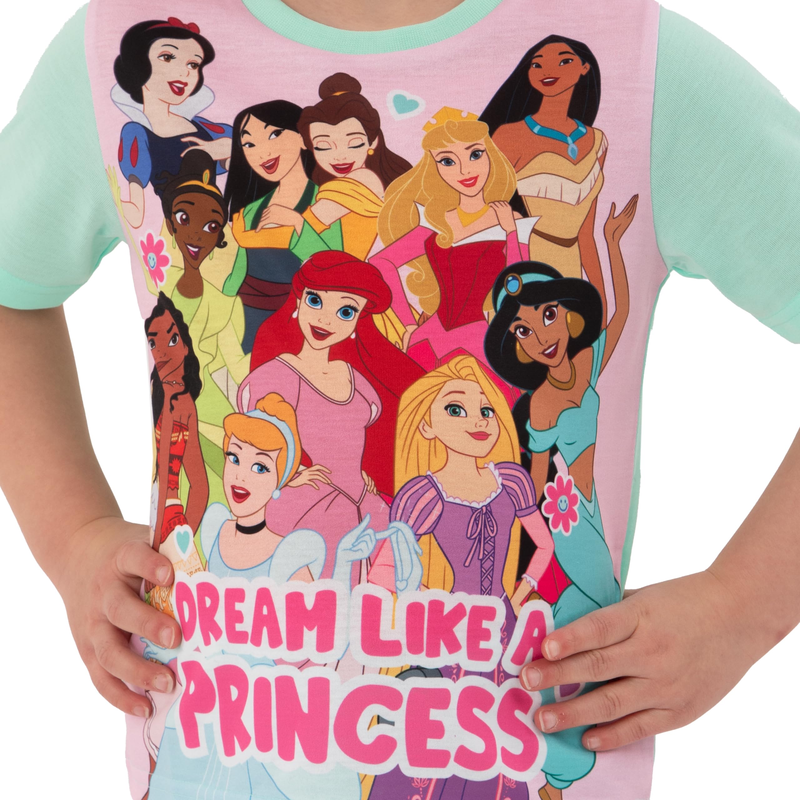 Disney Piżama Dziewczęca, Letnia Piżama Z Krótkim Rękawem, Komplet Z Księżniczkami Ariel, Bella, Kopciuszek