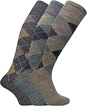 3 Pack Mens Warm Extra Long Knee High Argyle Lambs Wool Socks in Brown or Grey - coolthings.us