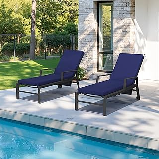 Crestlive Outdoor Chaise Lounge Cushions, 3 Years Fade Resistant Water R...