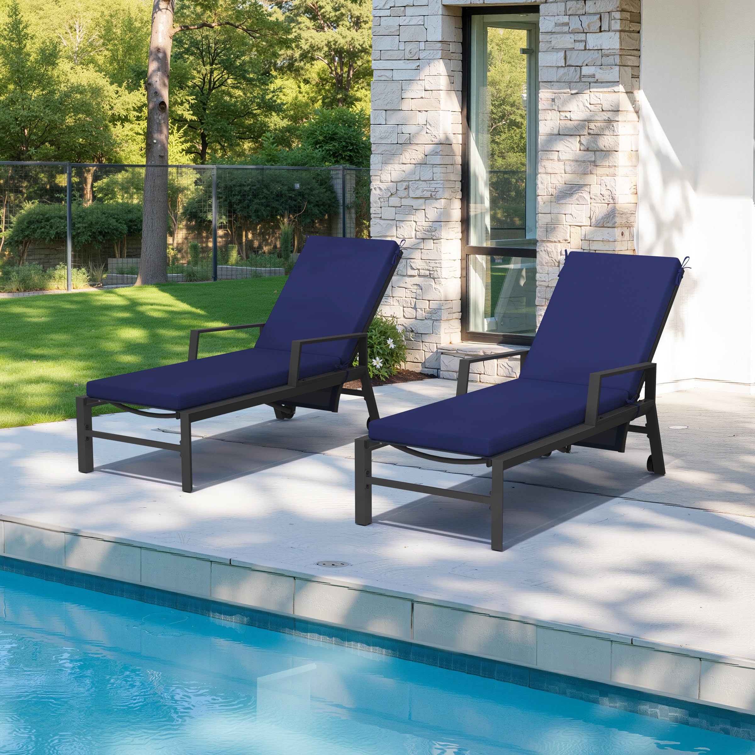 Crestlive Products Chaise Lounge Cushions Outdoor Set of 2, 80x23x3 Inch, Waterproof & 3-Year Fade Resistant Lounge Chair Cushions for Outdoor Furniture, Patio Cushions for Pool, Lawn, Navy-image-32