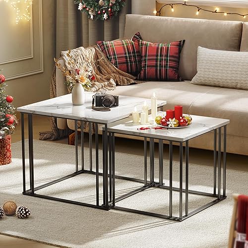 YITAHOME Table Basse Gigogne Carrée, Lot de 2 Table Basse Salon Moderne avec Cad