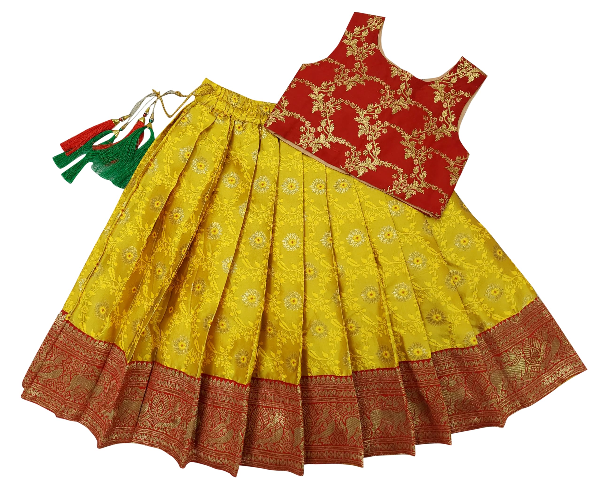 Baby Girl's Traditional Readymade Pattu Pavadai Lehenga Choli For Kids