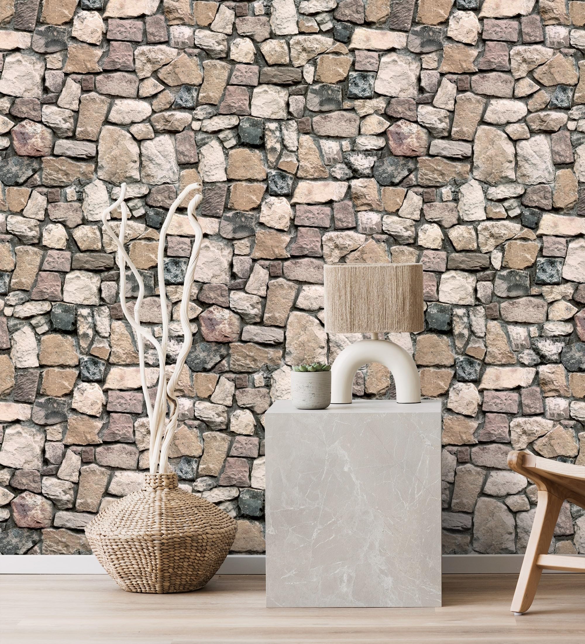 Papier peint vinyle lavable effet mur de briques en pierre naturelle texturé en relief - Zion