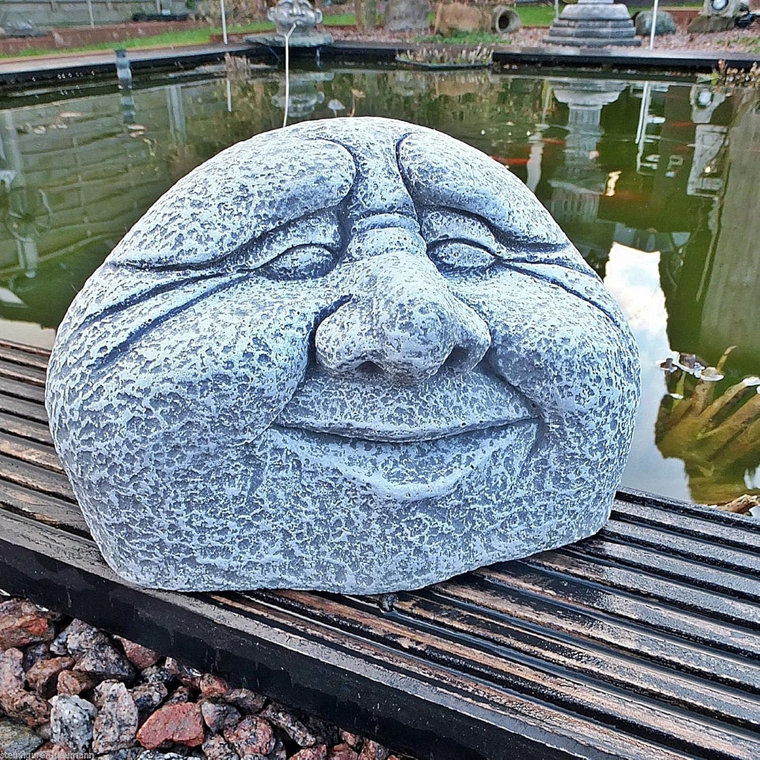 Steinfigur Steingesicht Steinkopf Gartenfiguren Deko Garten Teich
