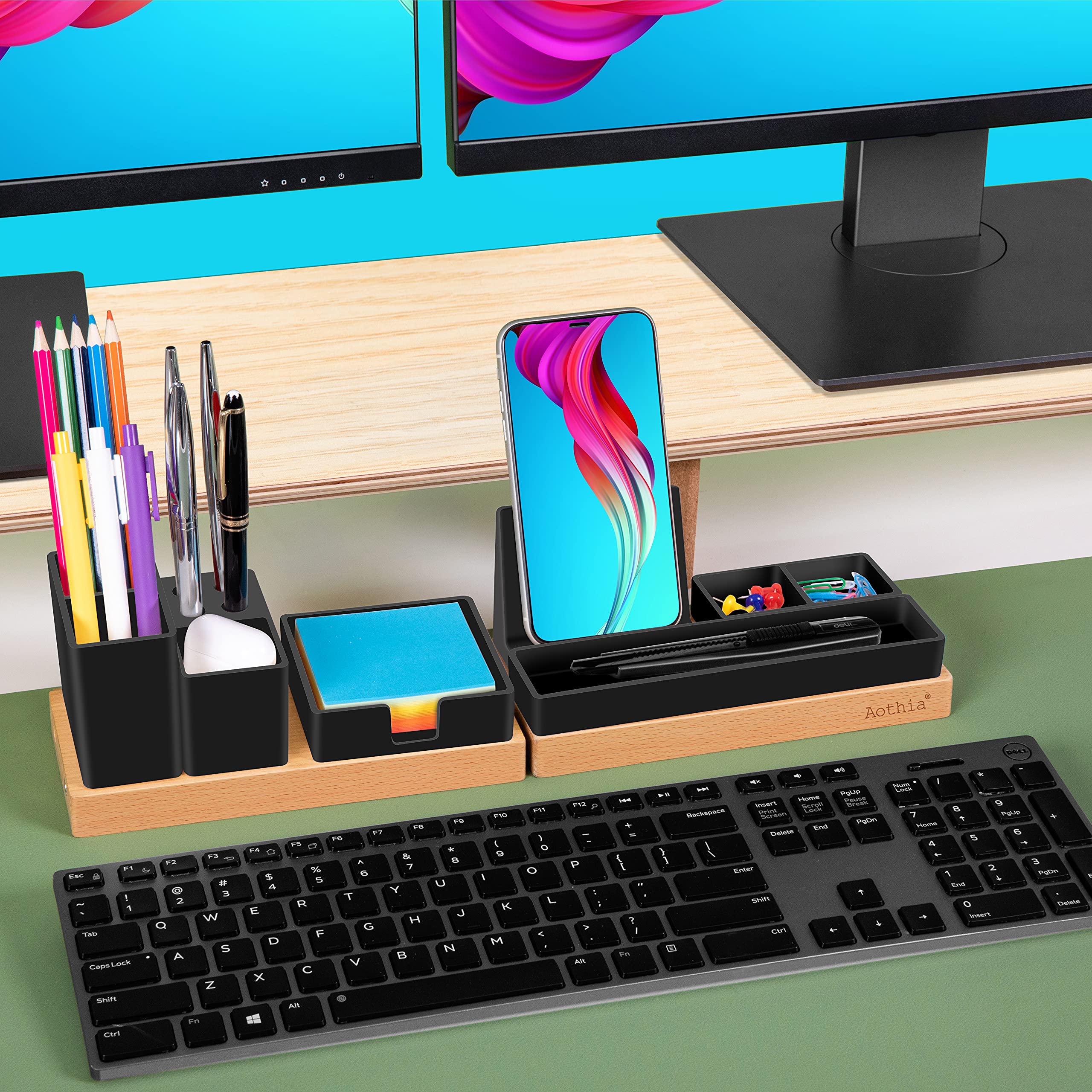 Aothia Organiseur de bureau réglable avec porte-crayons pour téléphone et accessoires de bureau, organisation de bureau, noir